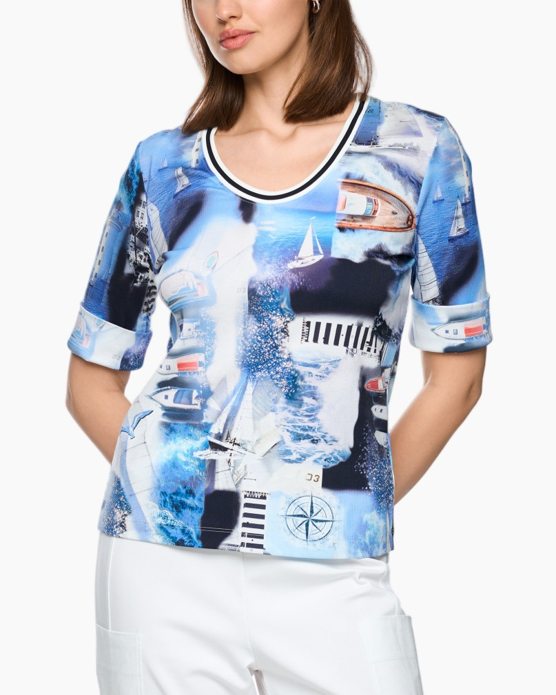 top, shirt, graphic, blue, sailboat