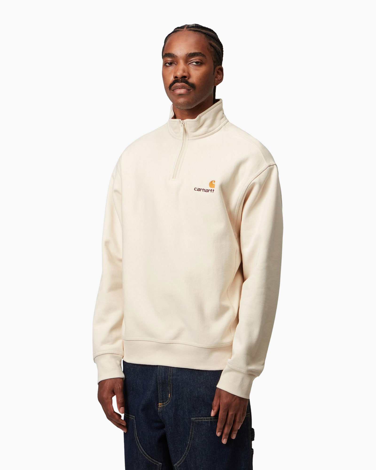 Sweater Half Zip American Script Ecru