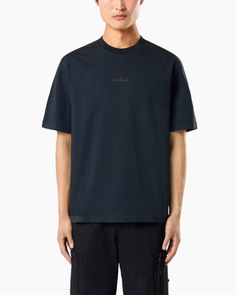 t-shirt, nekhals, korte mouwen, donkerblauw, effen