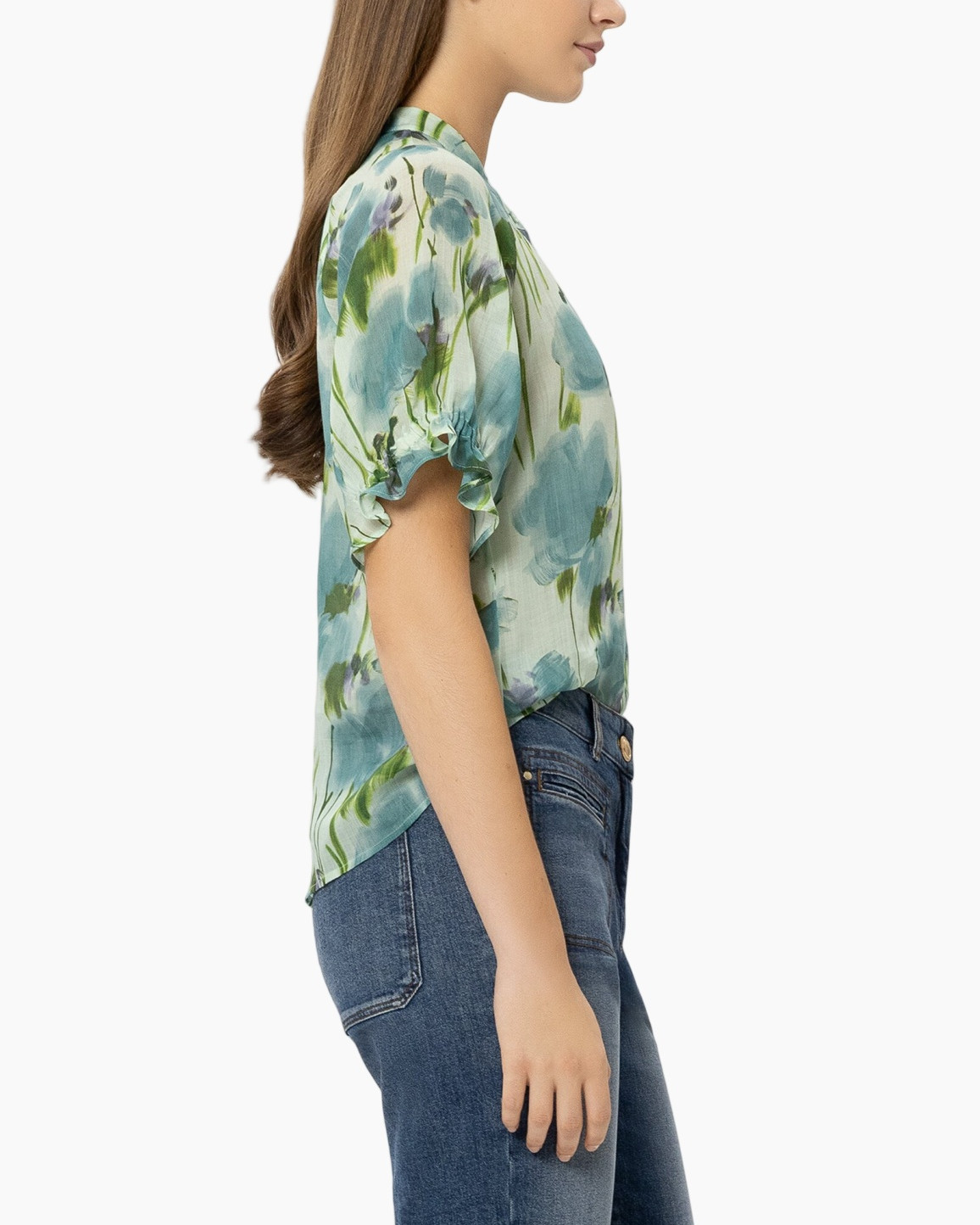 blouse, short sleeve, floral, green, viscose