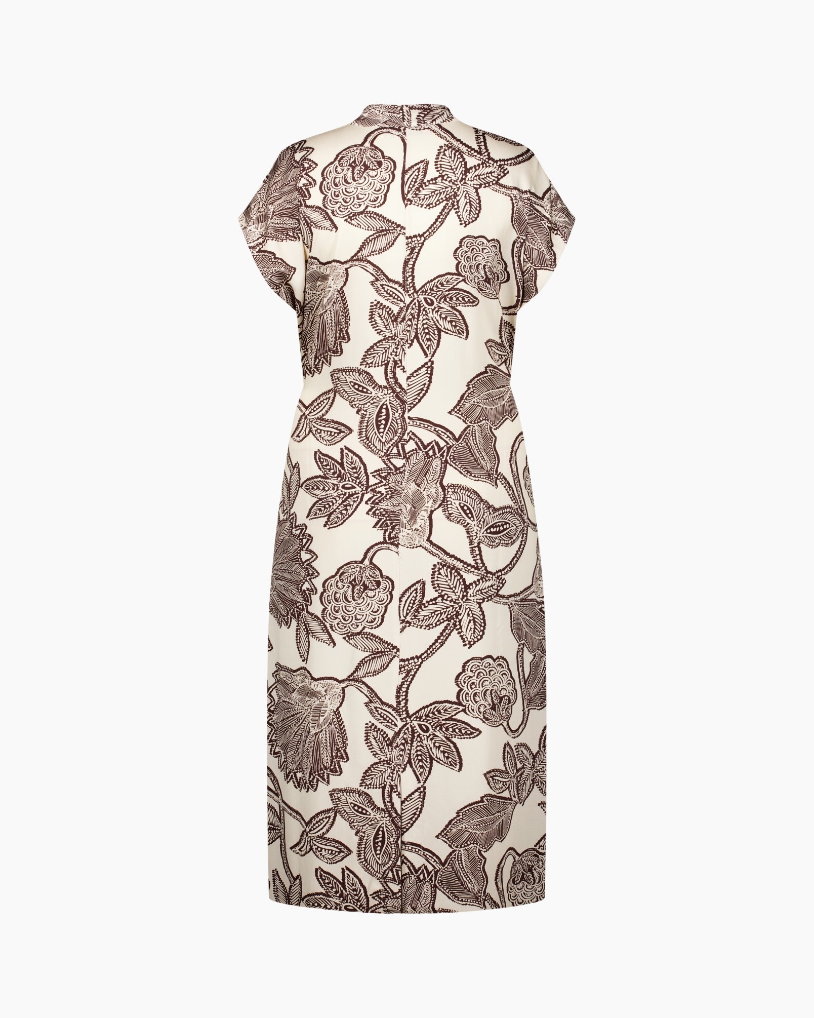 jurk, midi, gedrukt, bloemachtig, beige