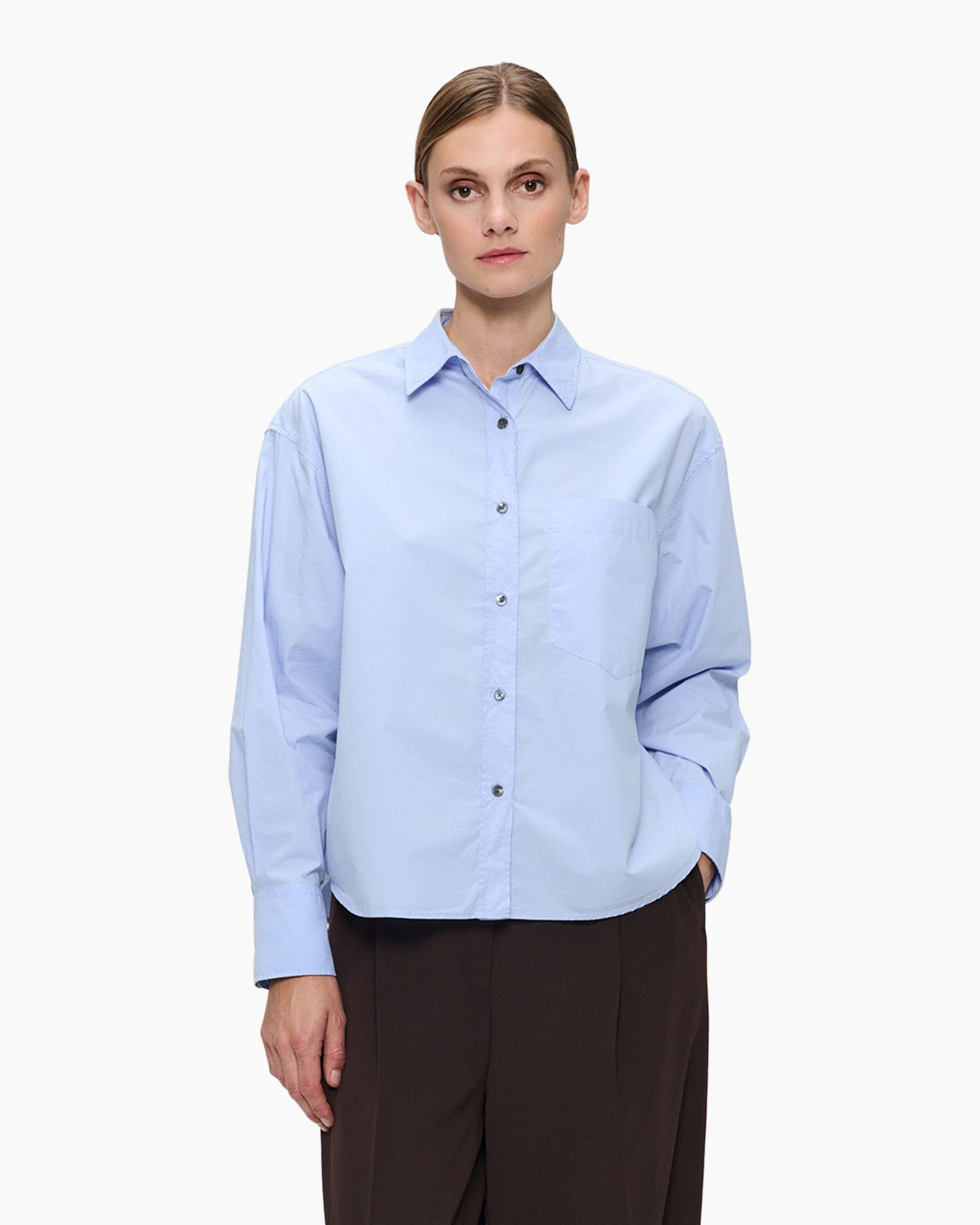 Blouse Paper Cotton Long Sleeve Blauw