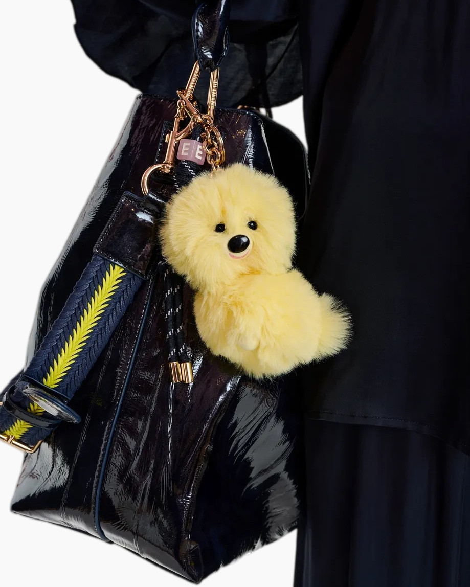 pom-pom, sleutelhanger, pluche hond, geel, knuffel