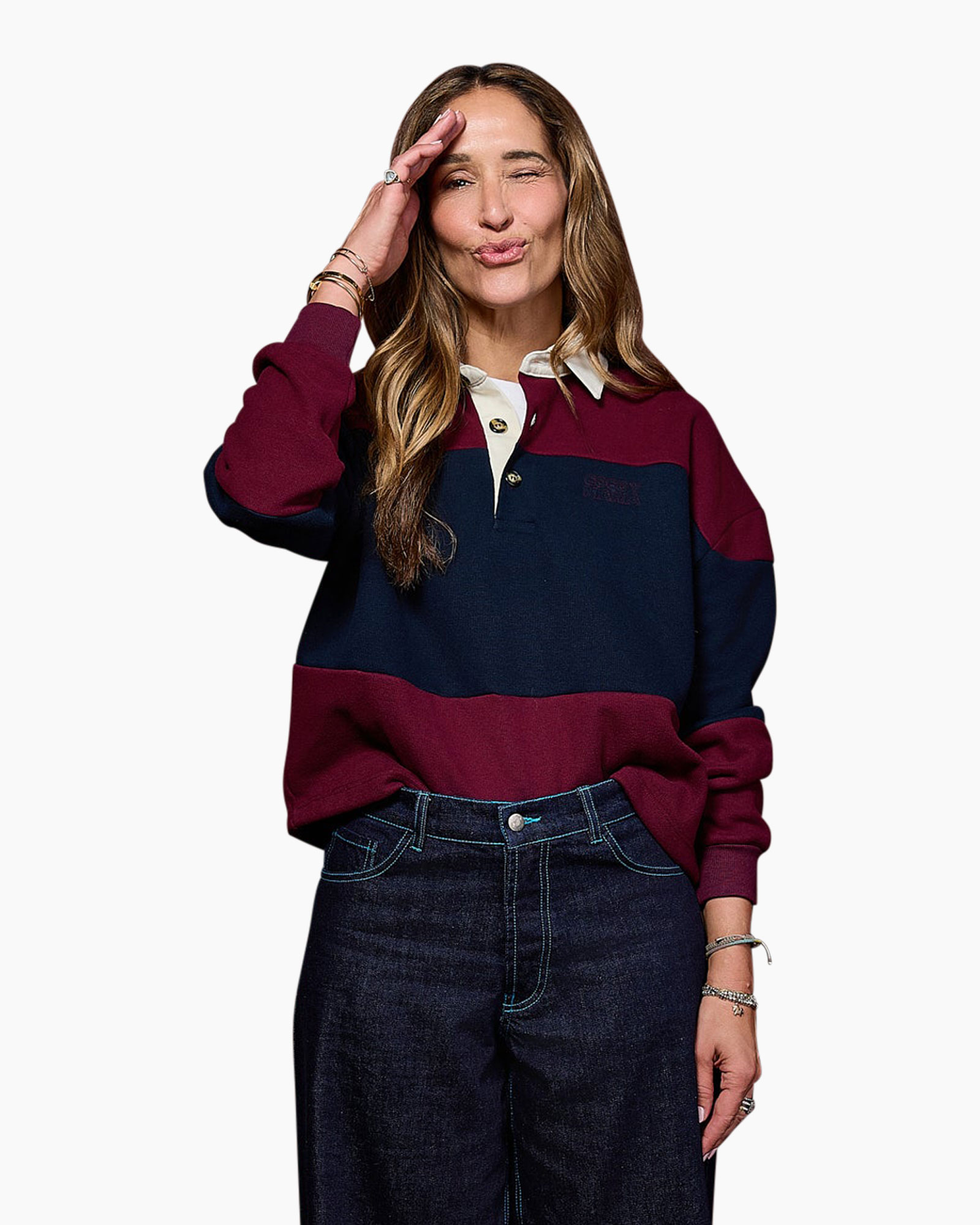 roltrui, kleurblok, bumskleur maroon, marineblauw, lange mouw