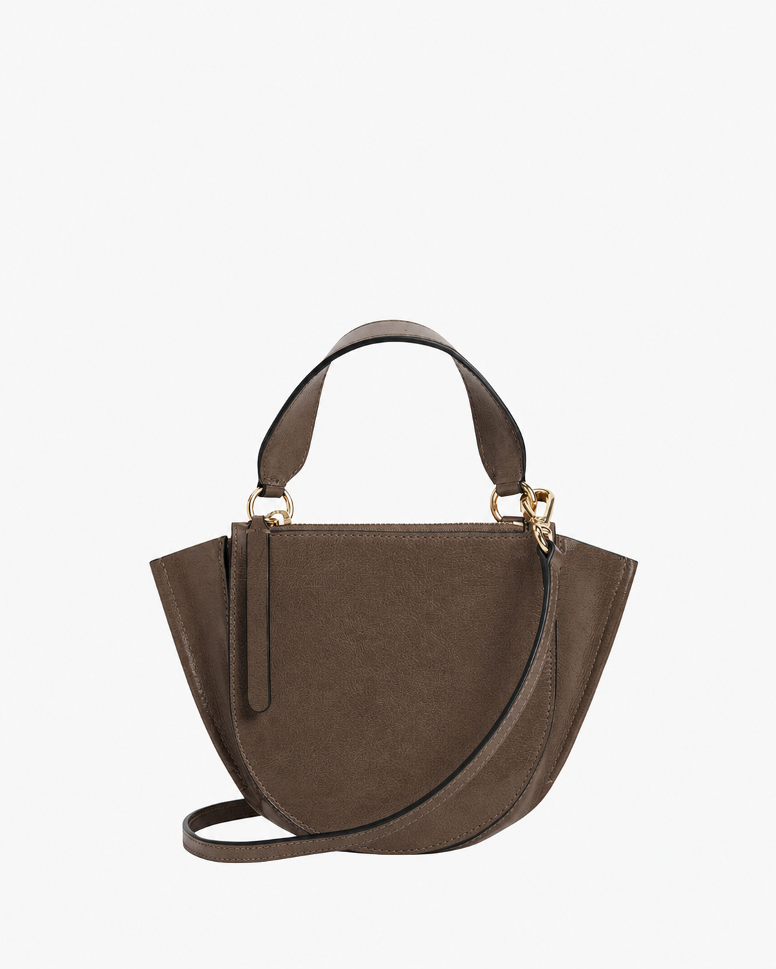 handbag, tas schouder, bruin, leer, maantvormig