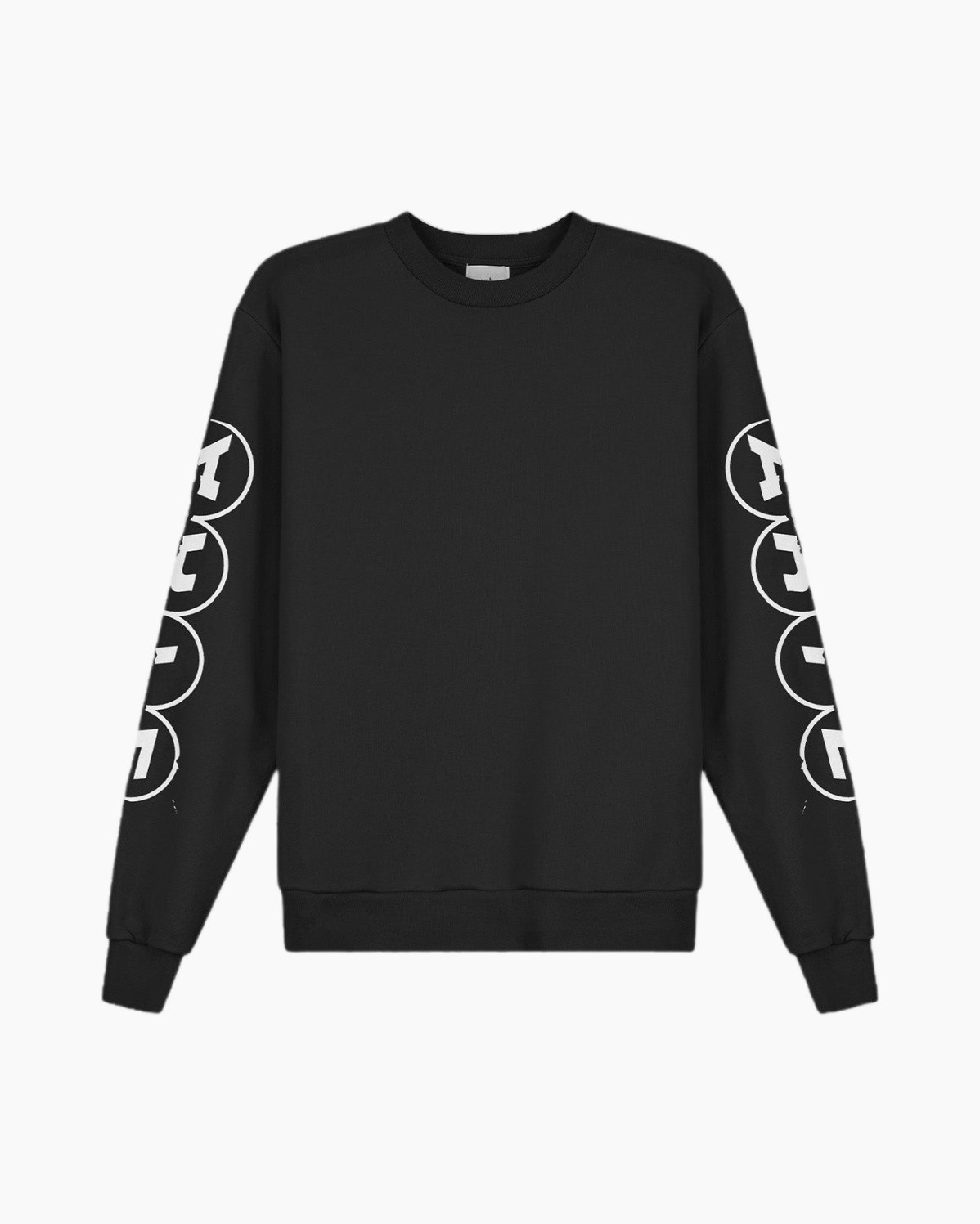 sweatshirt, black, long-sleeve, circles pattern, graphic sleeves