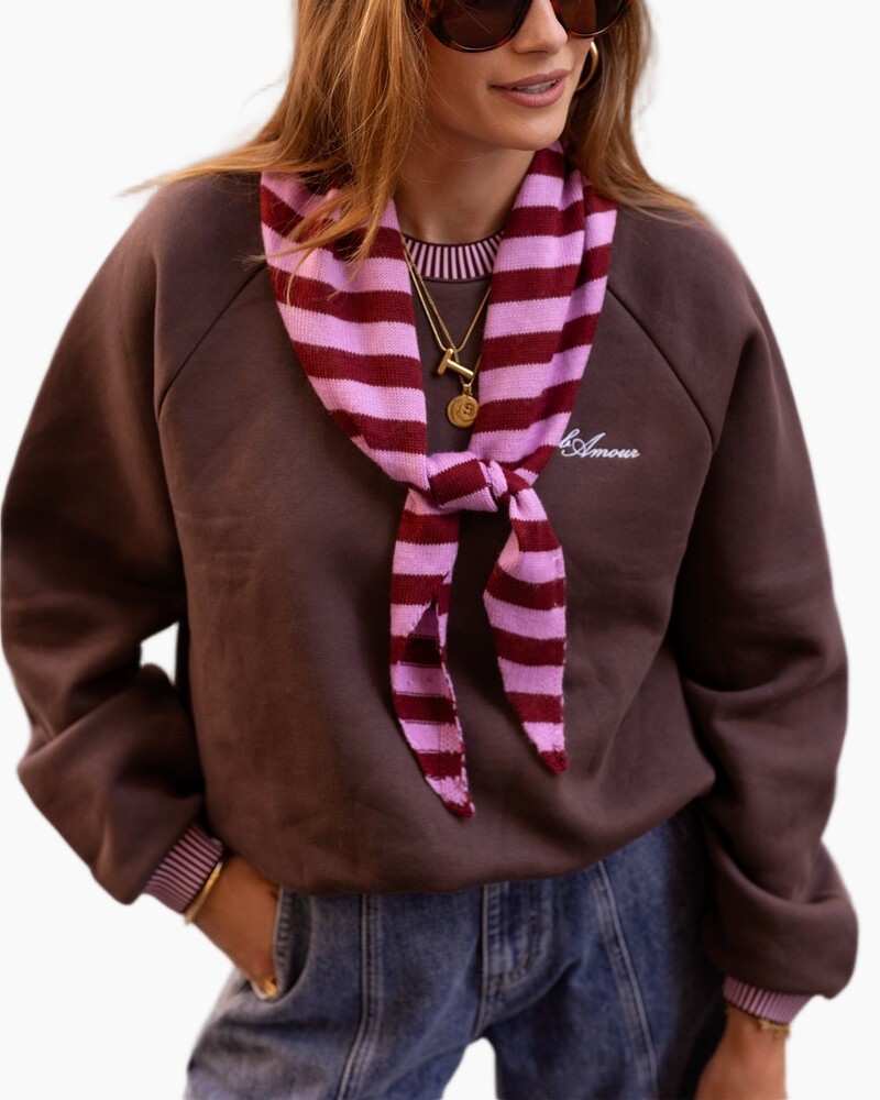 sjaal, gebreide sjaal, gestreept, roze, bordo