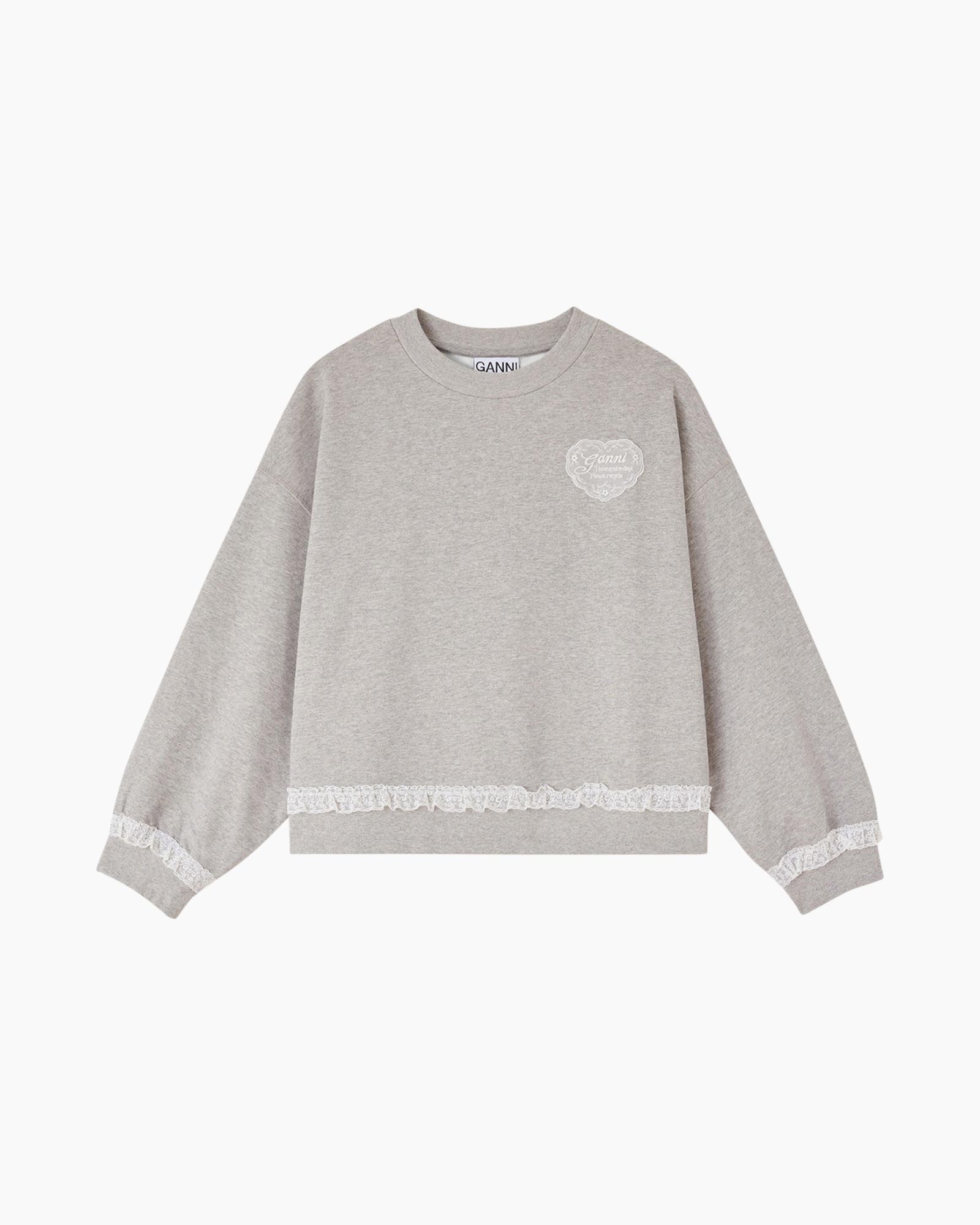 sweatshirt, grijs, kanten met kant, lange mouwen, logo-plaatje