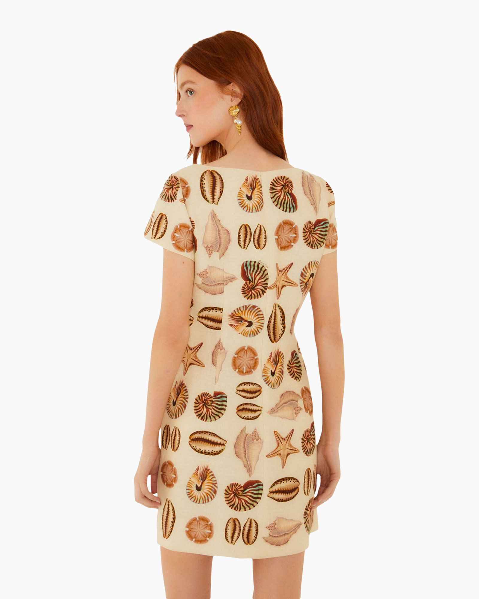 jurk, smalle jurk, schelpenprint, strandjurk, korte mouwen