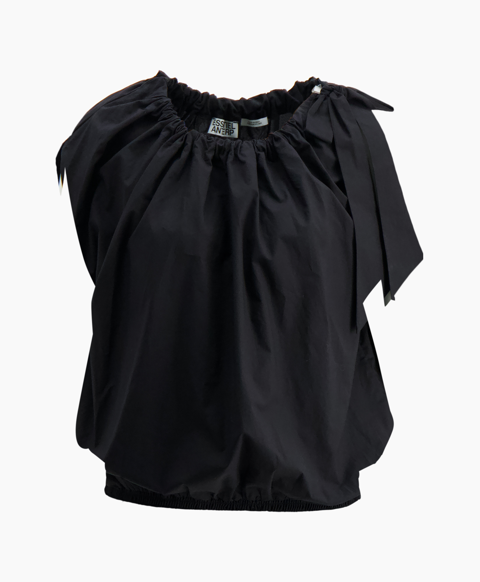 blouse, off-shoulder, black, puff-sleeve, elastic-bottom