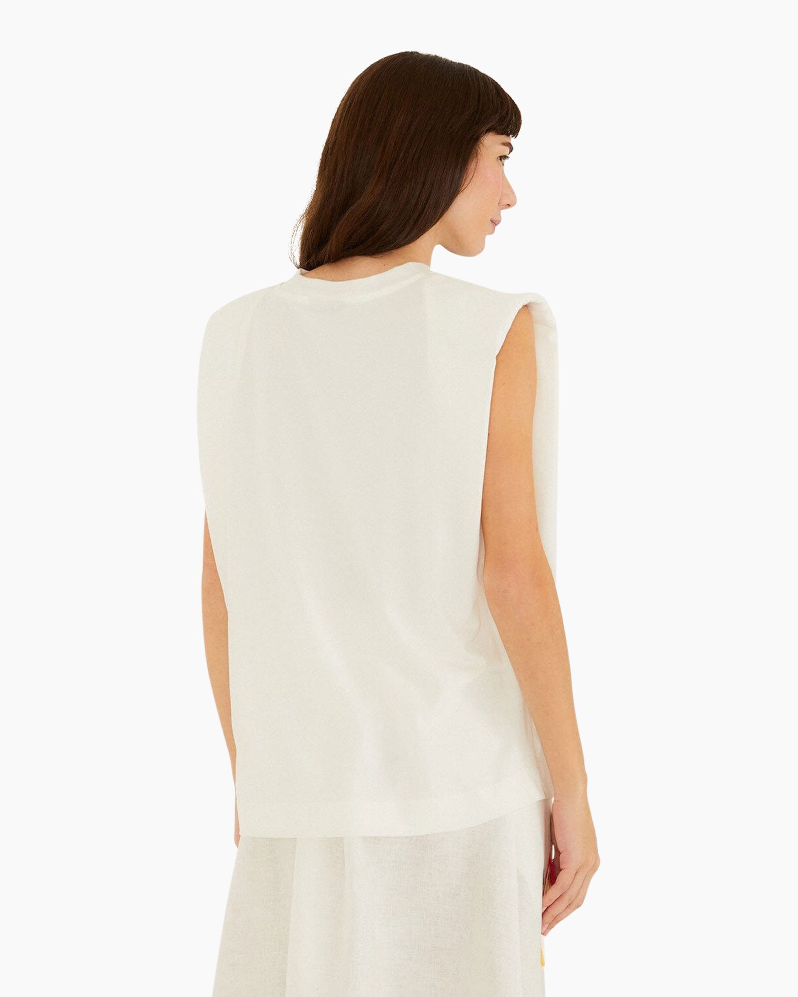 top zonder mouwen, grafische blouse, witte top, papegaai-print, riem met cirkel