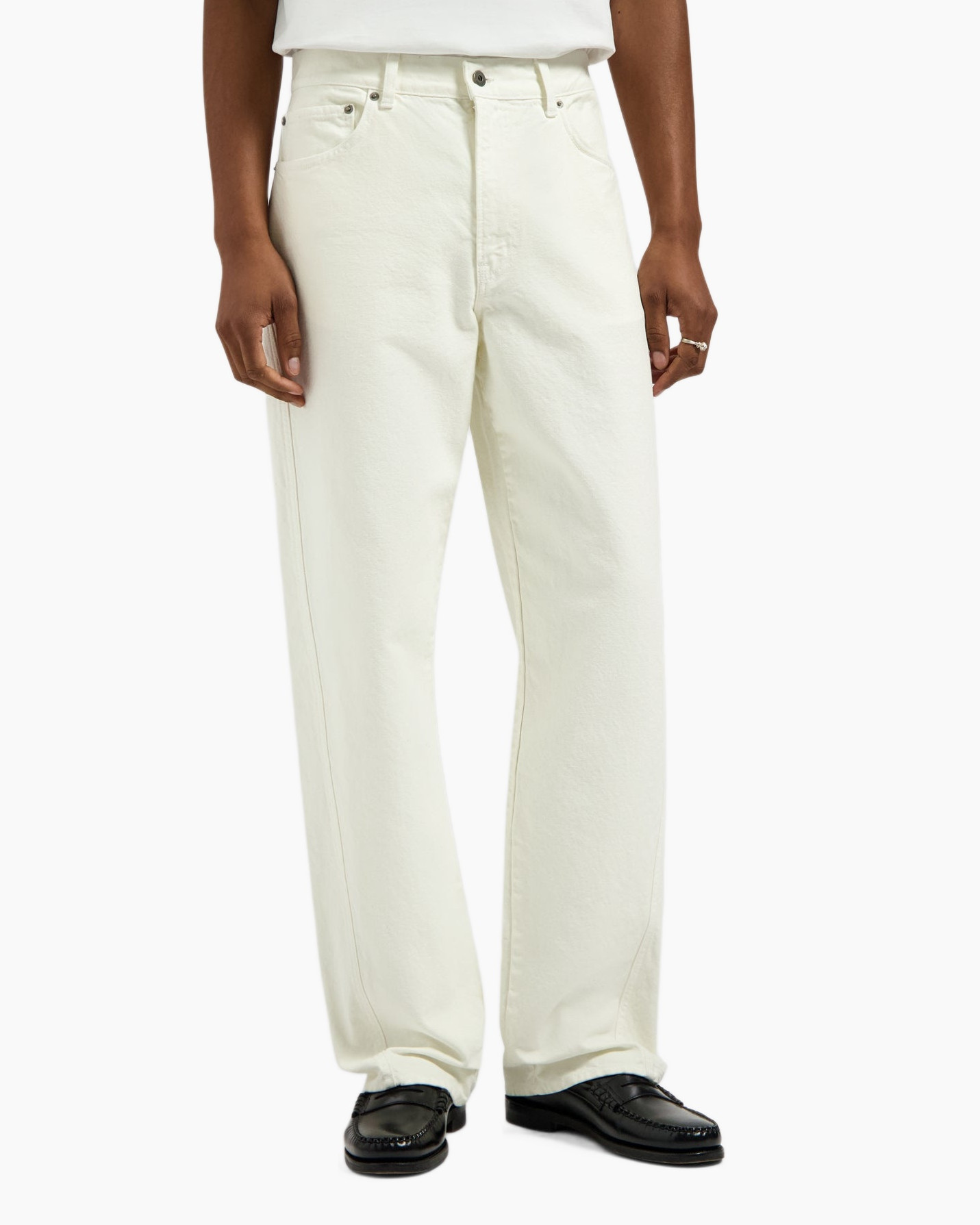 pants, white, jeans, straight, loose fit
