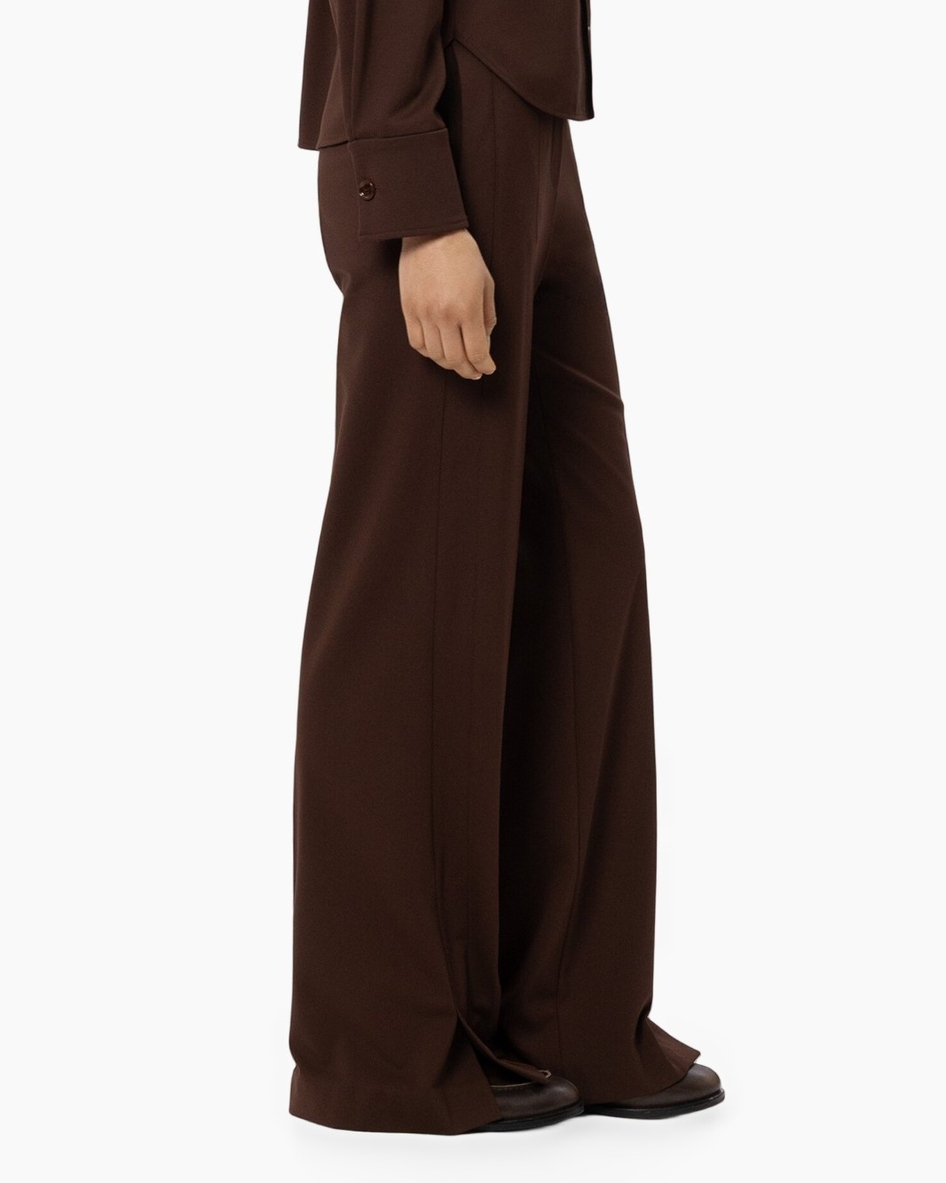 broek, broek, bruin, wijd uitgesneden, zakloos