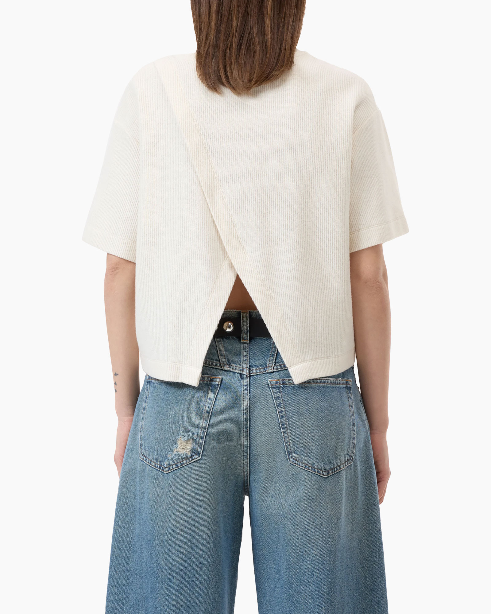 T-shirt Korte Mouw Back Slit Ecru