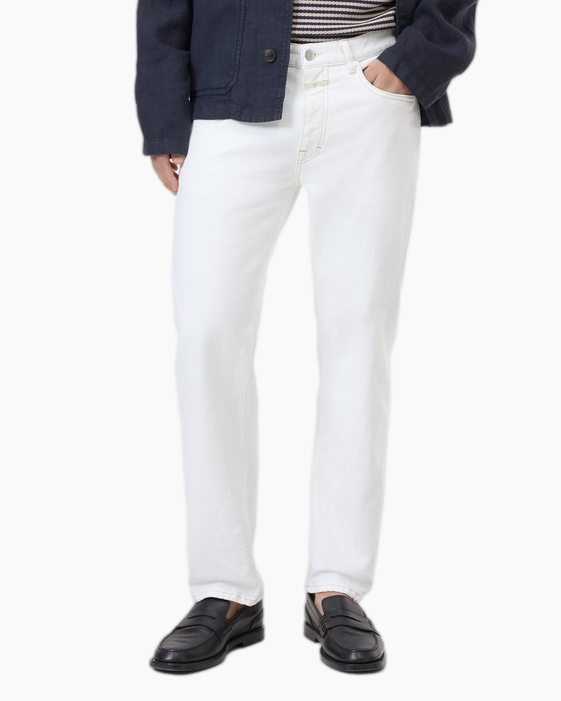 witte jeans, rechte pasvorm, denim, katoen, loafer
