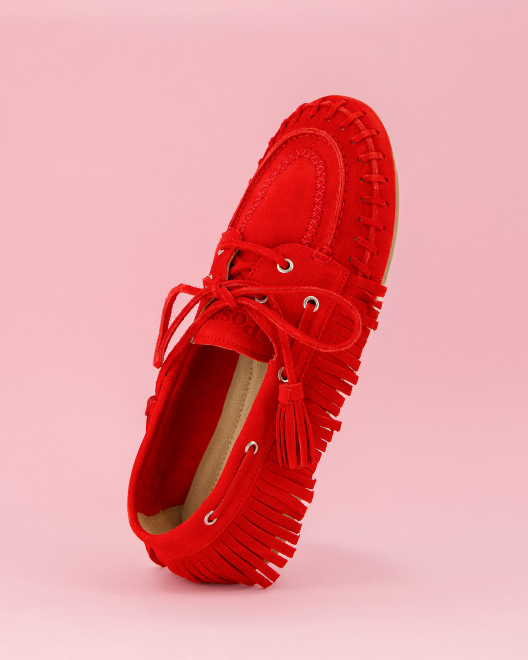 mocassin, sneaker?, rood, fringen?, leer