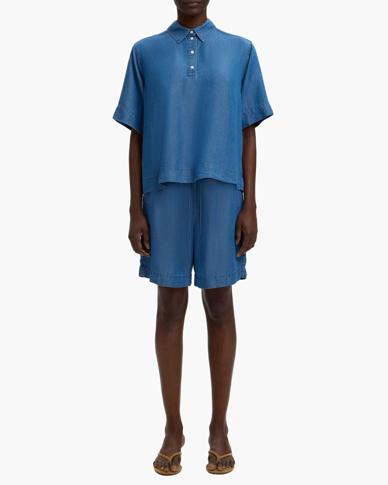 denim, shorts, top, kraag, polo