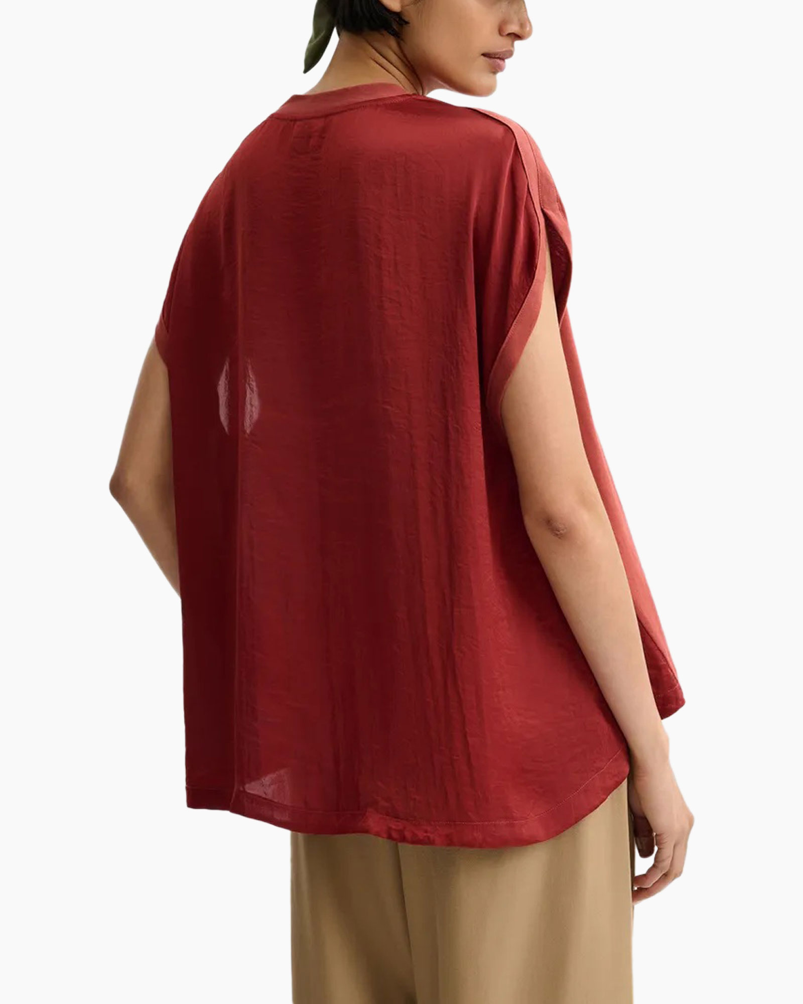 top, t-shirt, sleeveless, douple-layer, orange-red