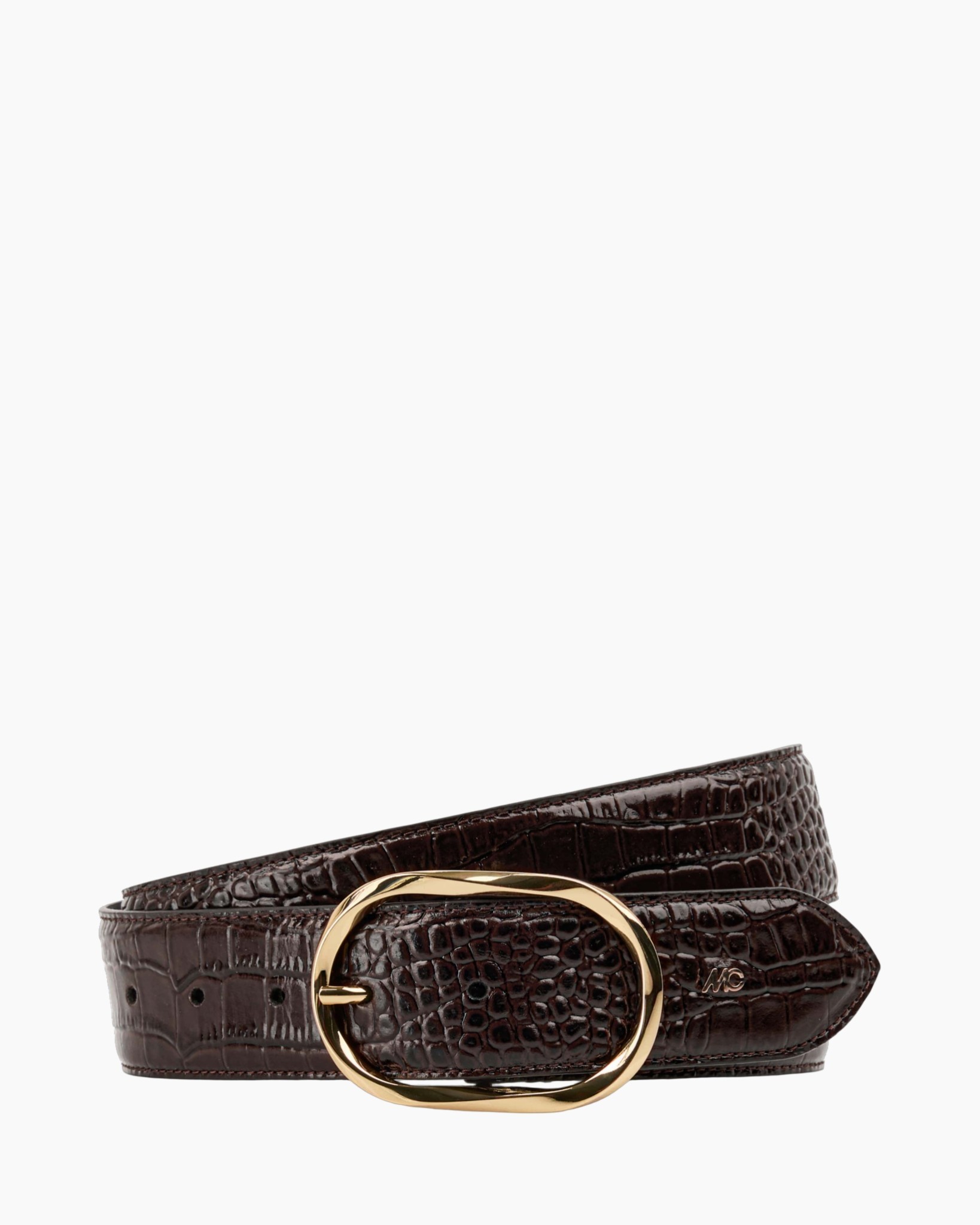 riem, leer, krokodillenleer, bruin, gouden gesp