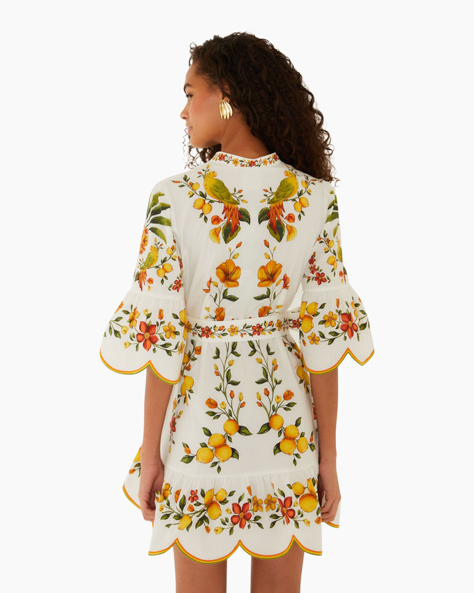 jurk, bloemen, korte, wit, riem