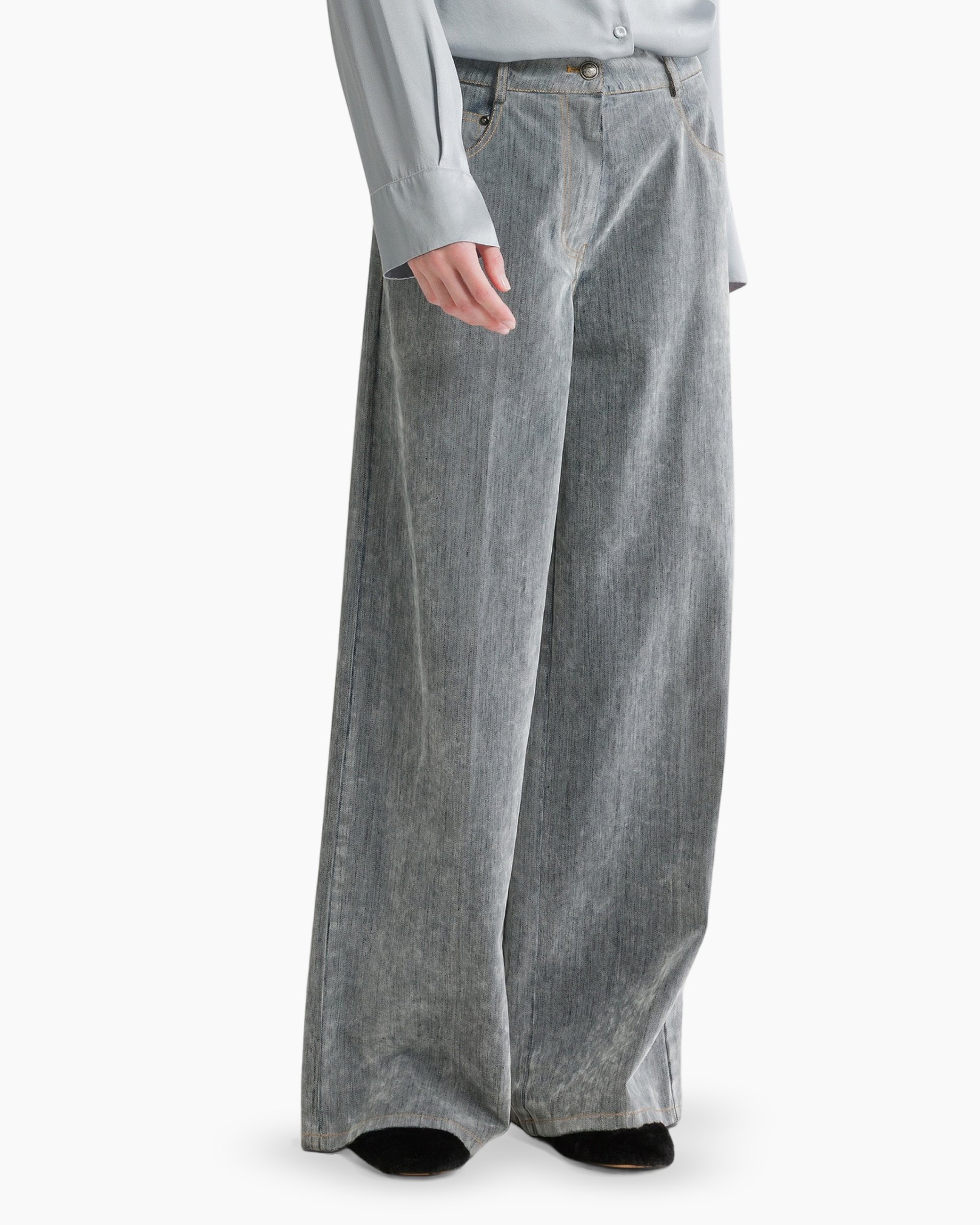 wijd uitlopend, spijkerbroek, grijs, denim, broek