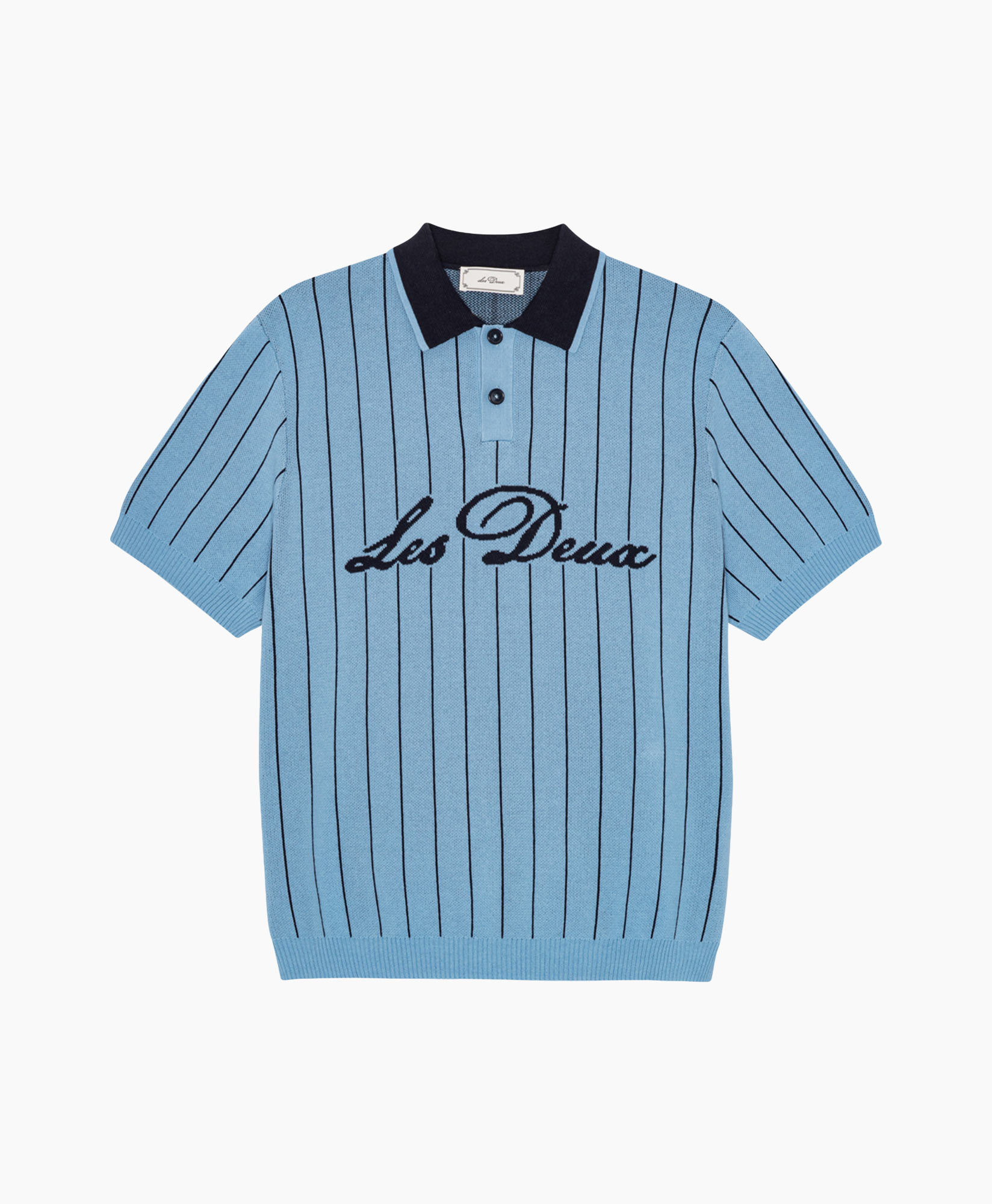 polo trui, gestreept polo, korte mouwen, lichtblauw, tekstlogo