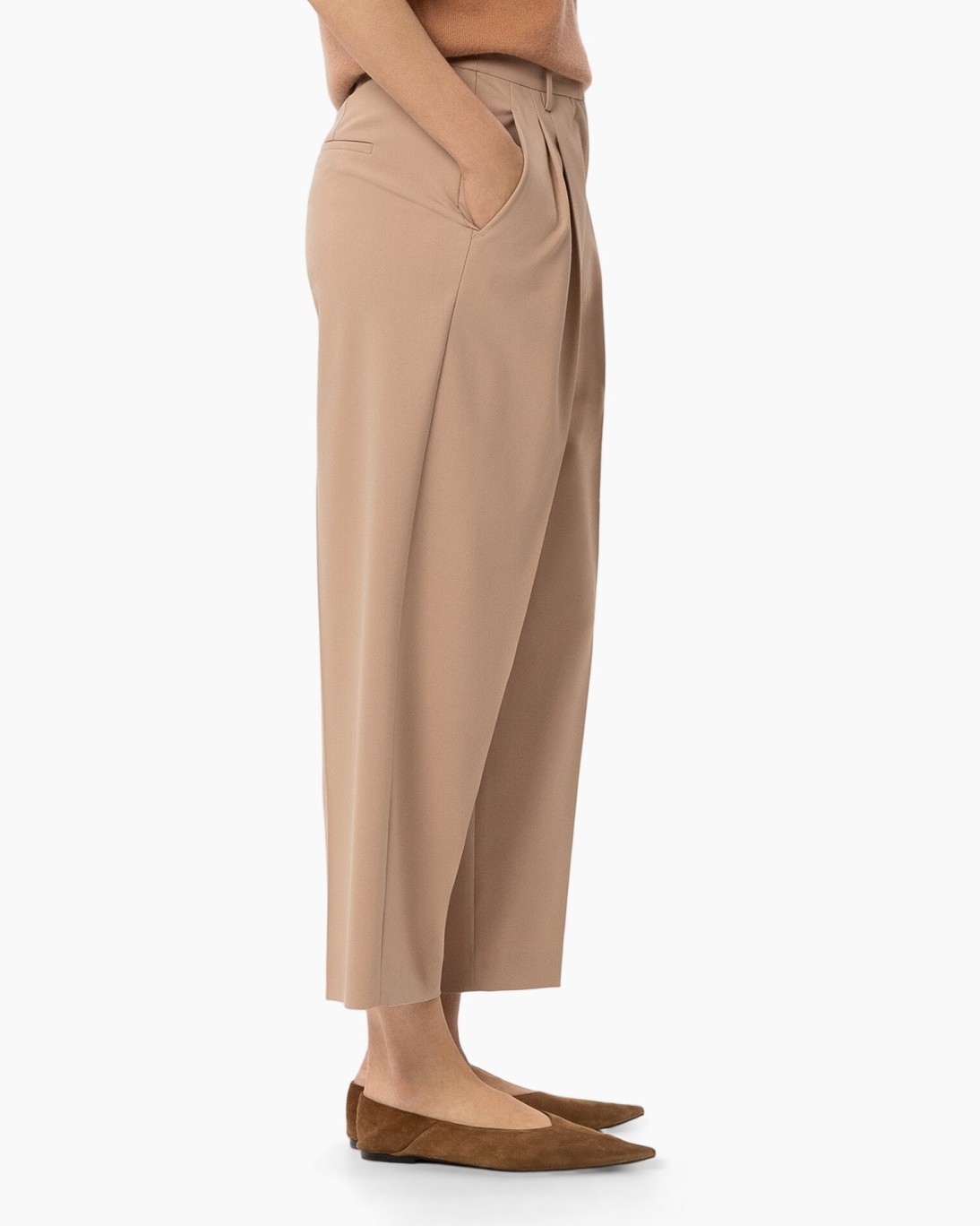 broeken, broek, beige, wijd uitlopend, enkelleng