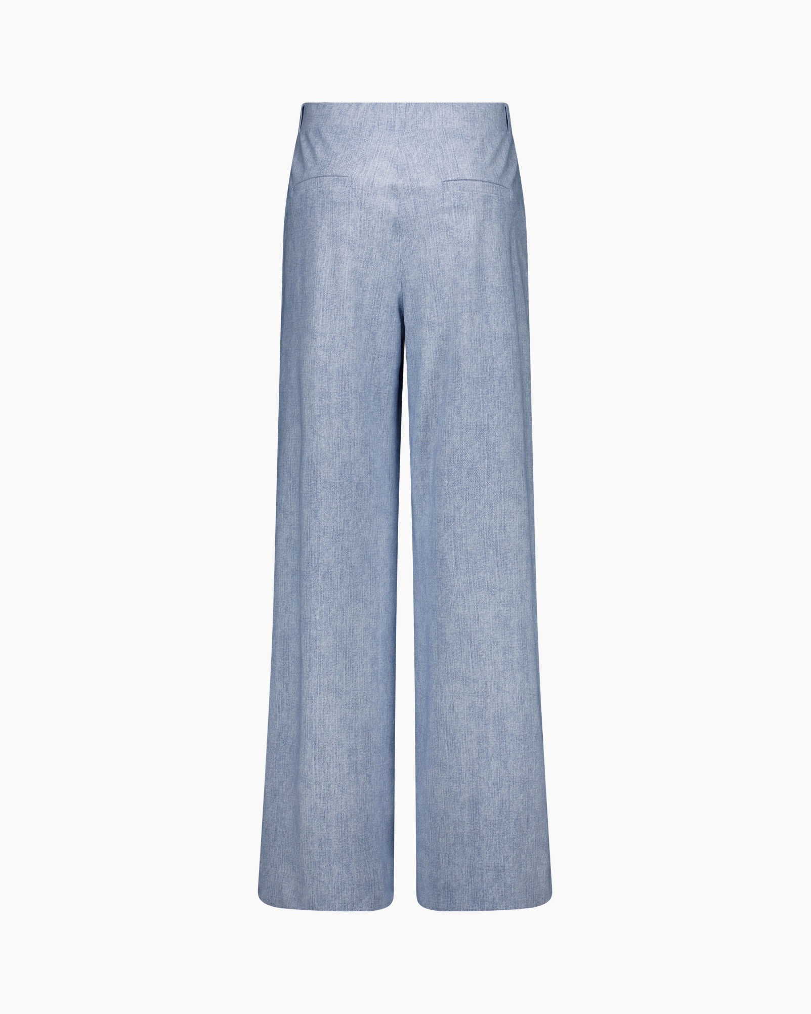 broek, wijdere poot, linnen-achtig, lichtblauw, hoge taille