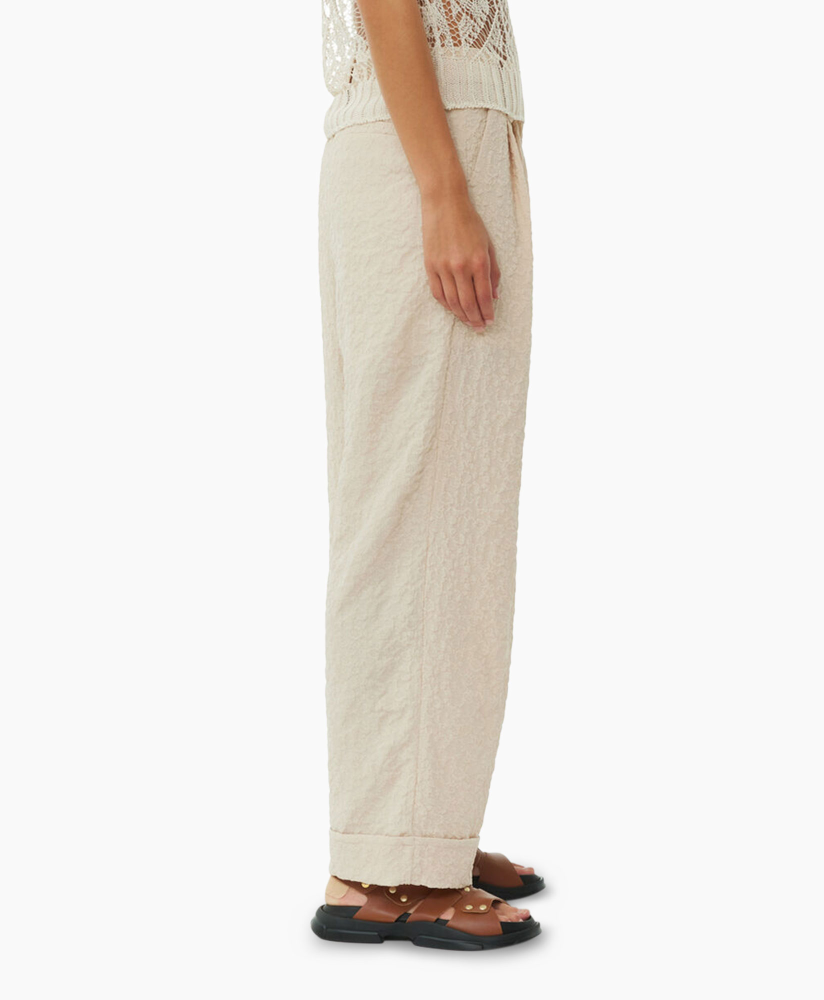 Pantalon Textured Suiting Mid Waist Beige