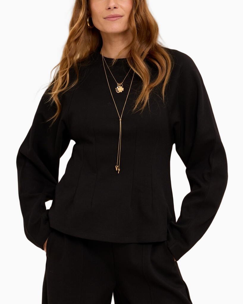 zwart shirt, lange mouwen, trui, egale kleur, ketting