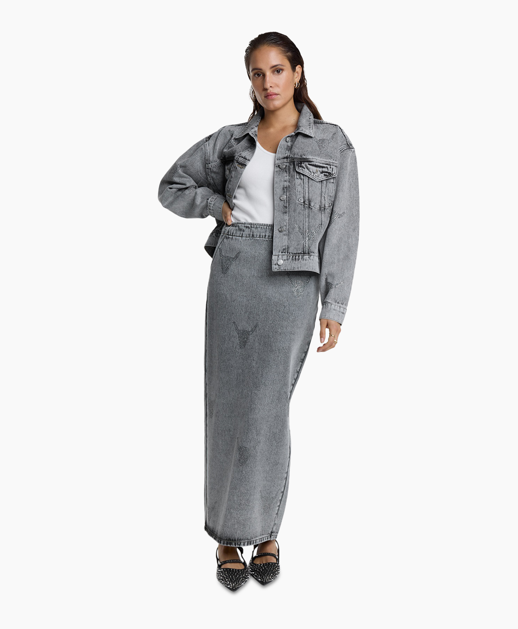 Midi Rok Woven Strass Bull Grijs
