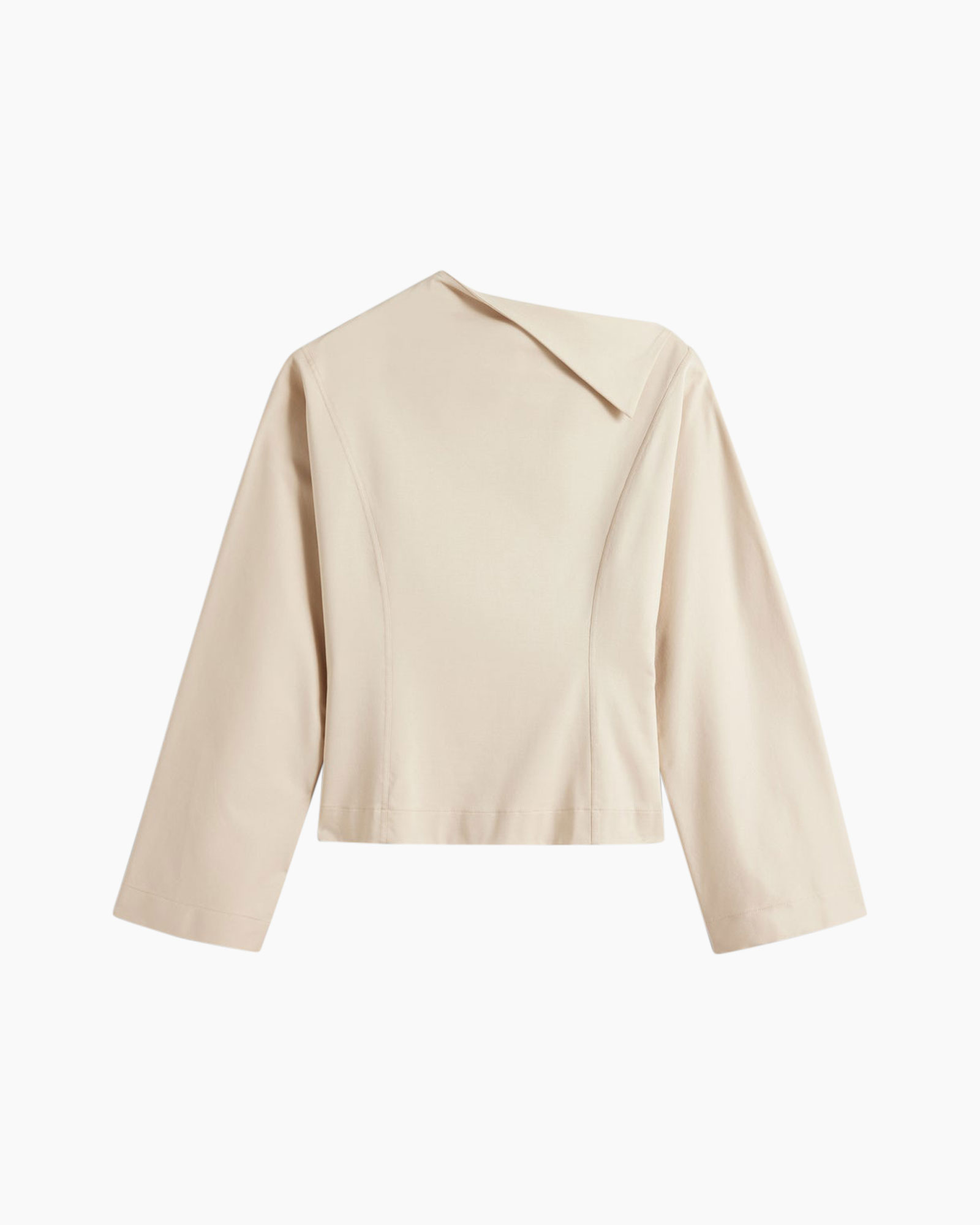 beige, lange mouwen, kraag, jas, blouse