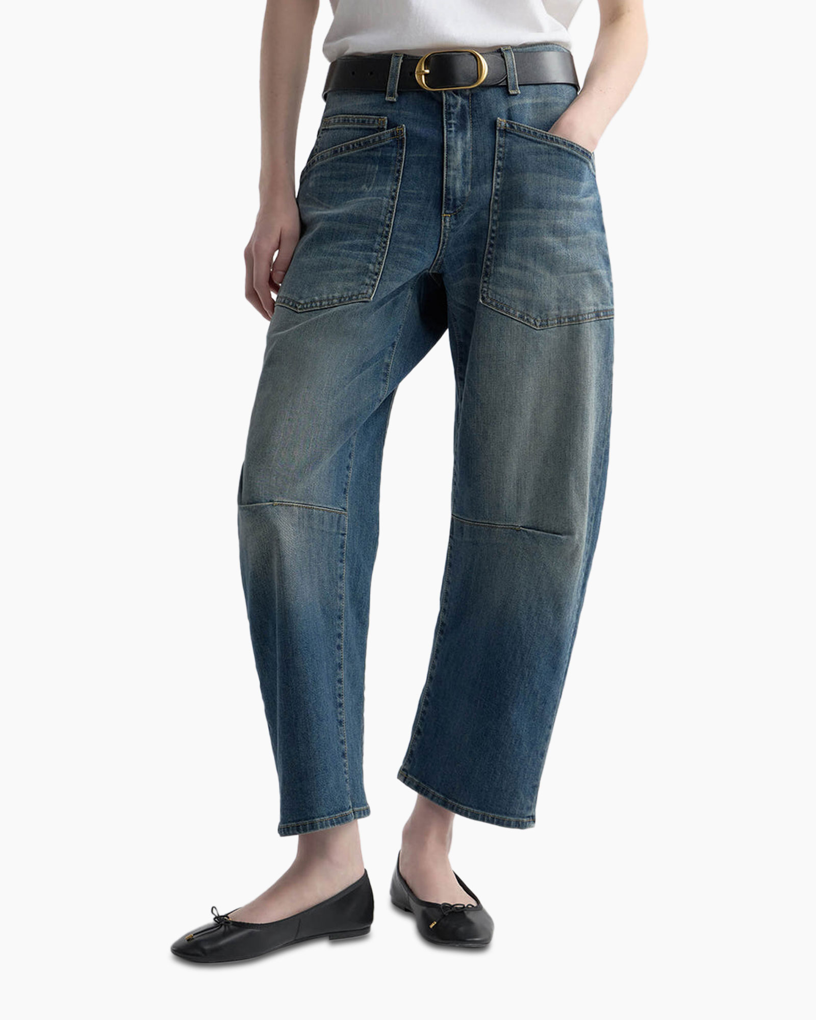 spijkerbroek, denim, rechte pasvorm, zakken, middelhoge taille