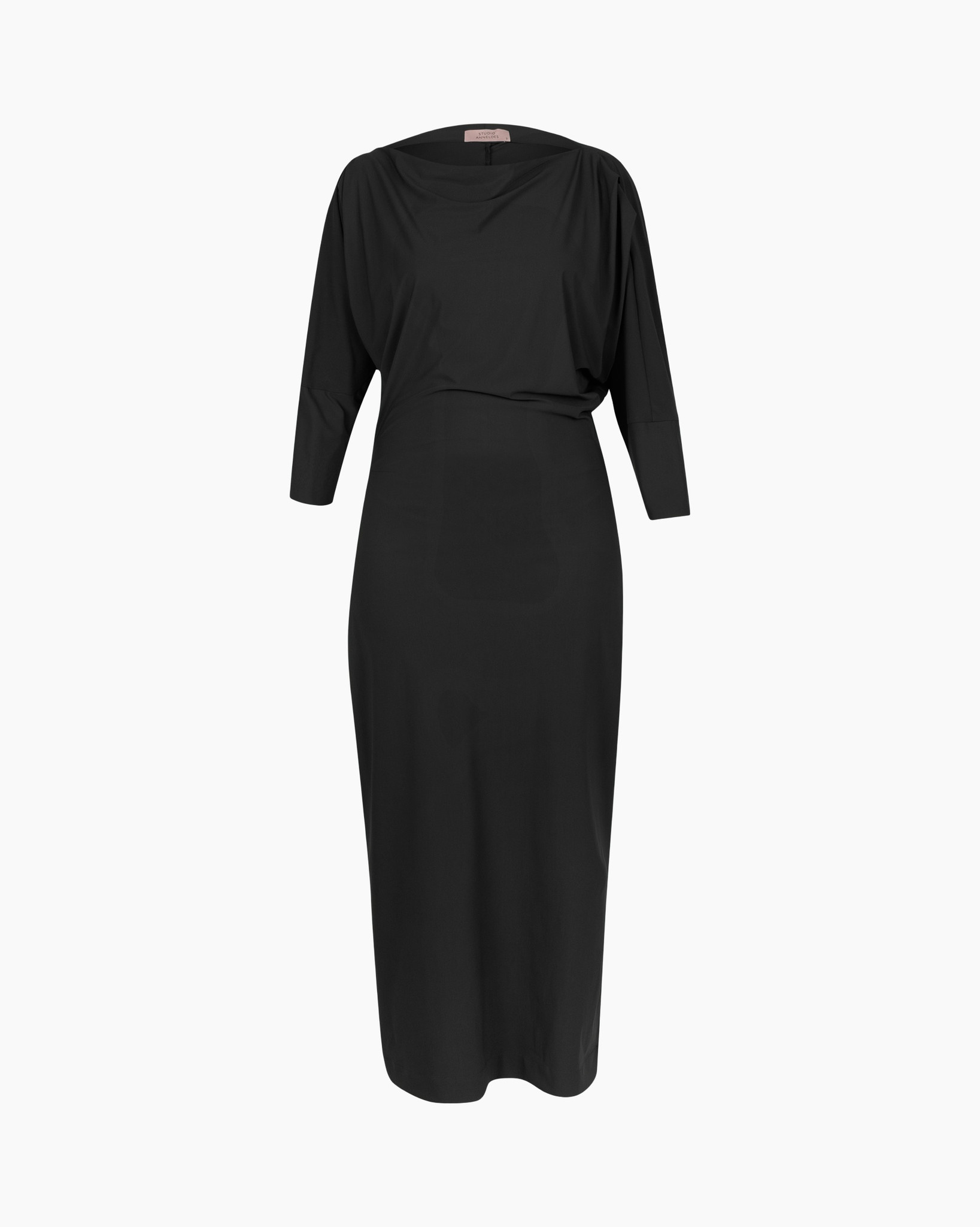 dress, black, maxi, three-quarter sleeves, central waist