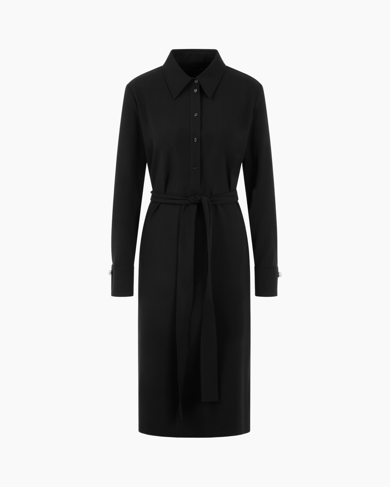 jurk, hemjers, riem, lange-mouw, zwart