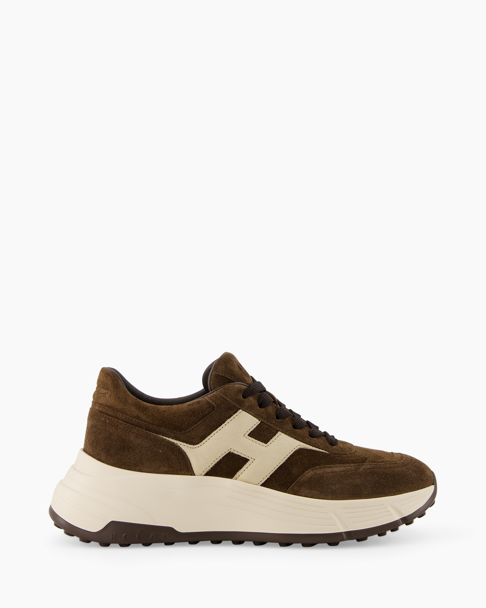 bruin, suede, sneaker, platform, veters