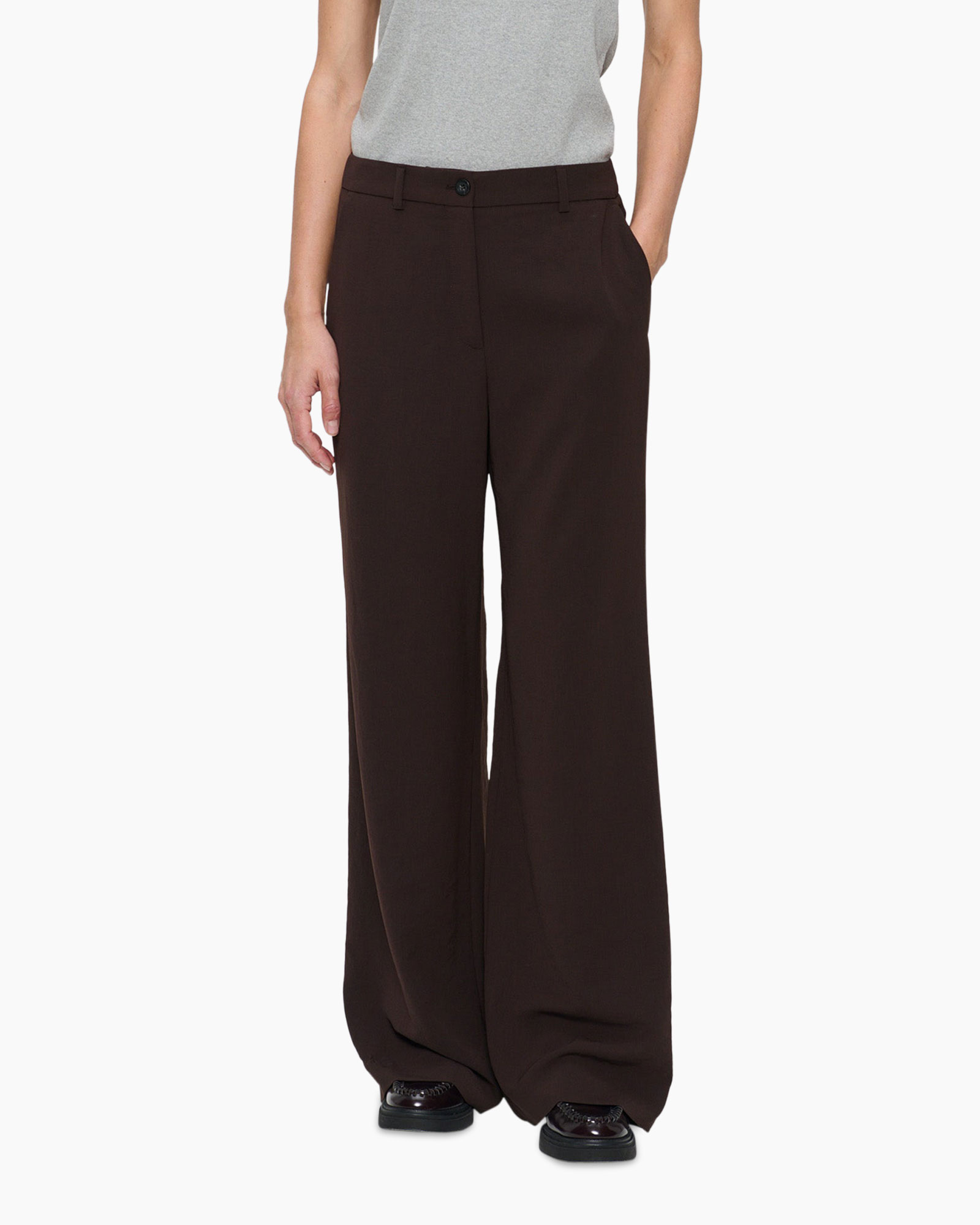 Pantalon Jap Crepe Wide Leg Donker Bruin