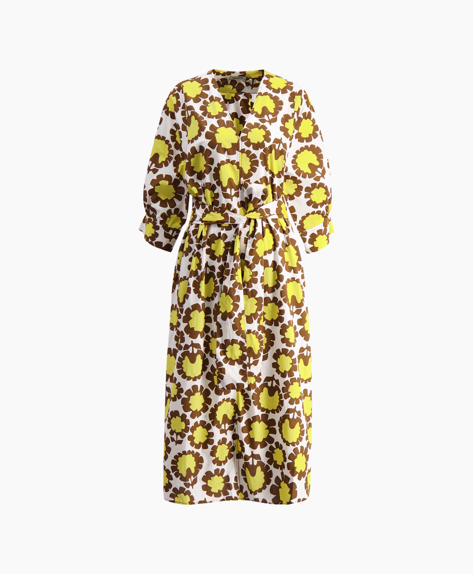 Zenggi Midi Jurk R01-1006-814 Geel dessin