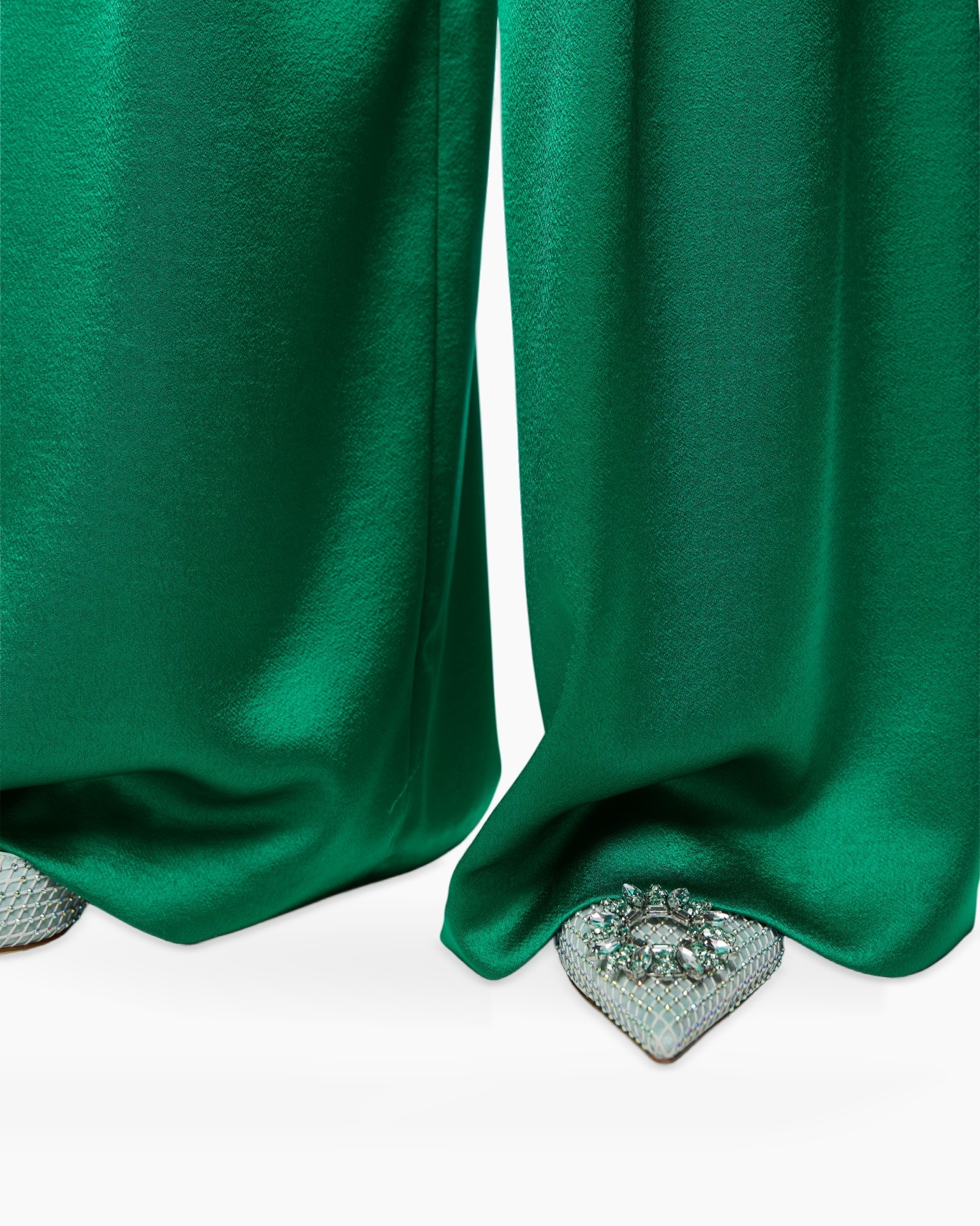 groen, jurk, totale lengte, versierde, hakken
