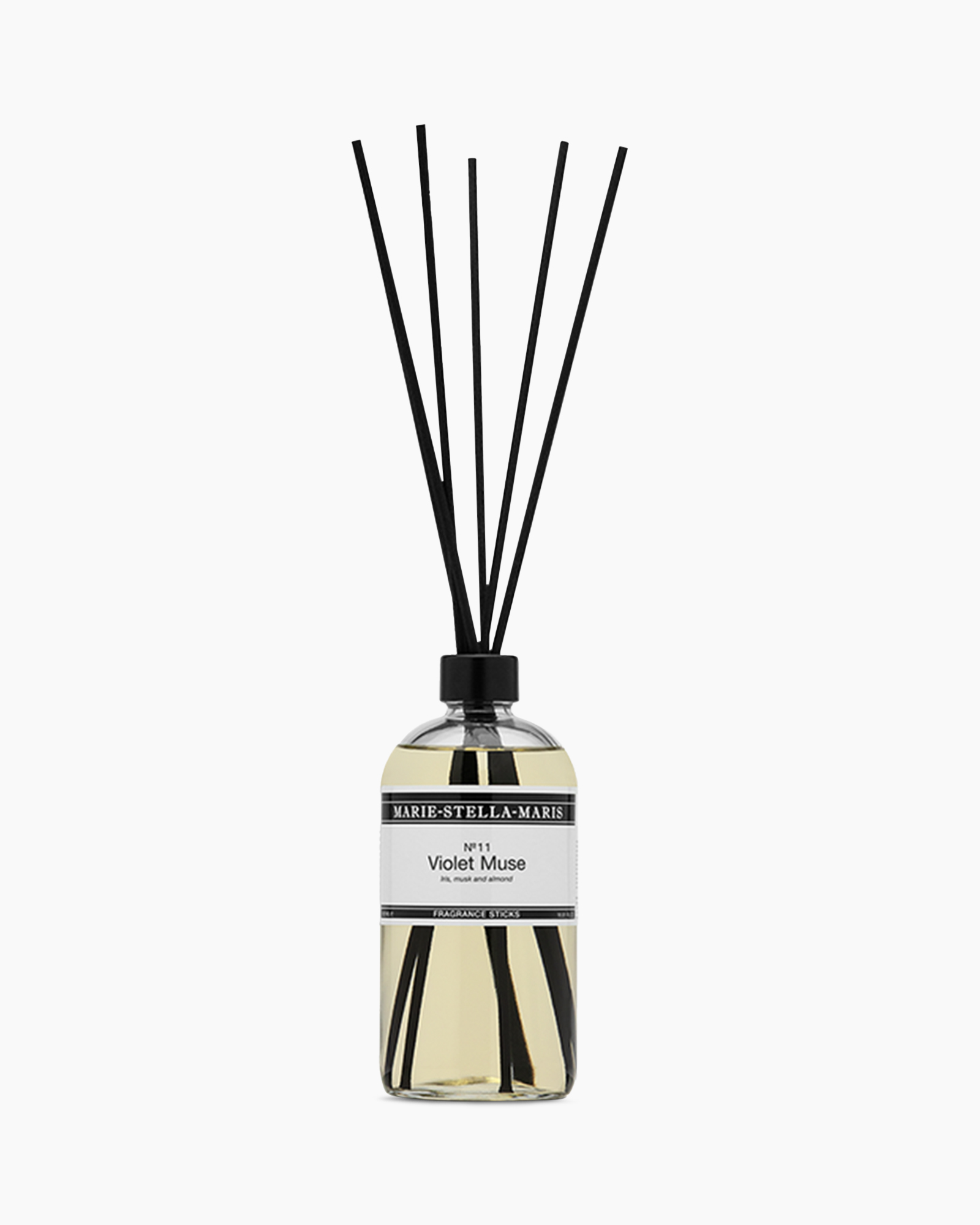 diffuser geurkaars, geurstokjes, violet muse, zwarte diffuser, glazen fles