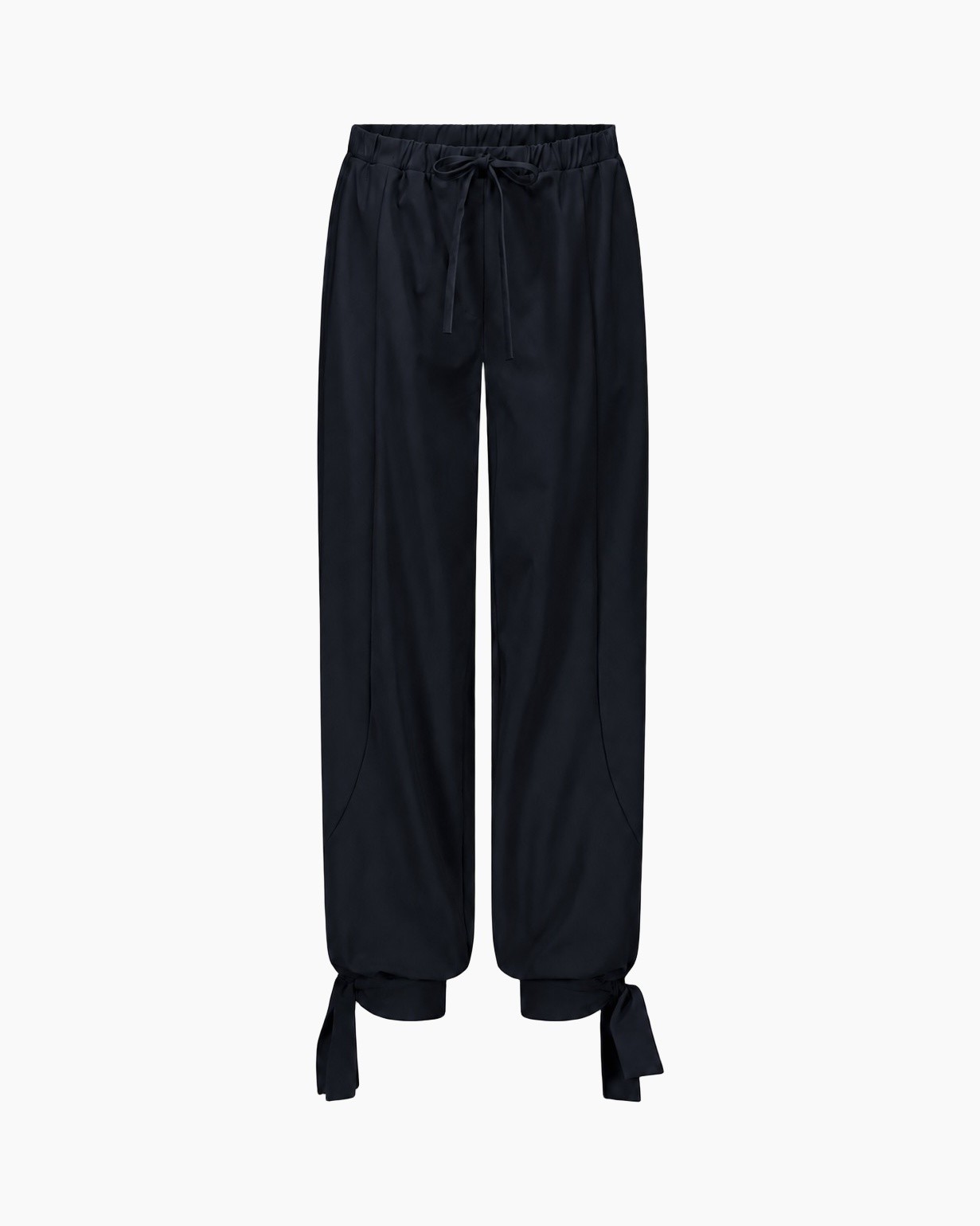 broek, trekkoord, wijde pijp, enkellengte, marineblauw