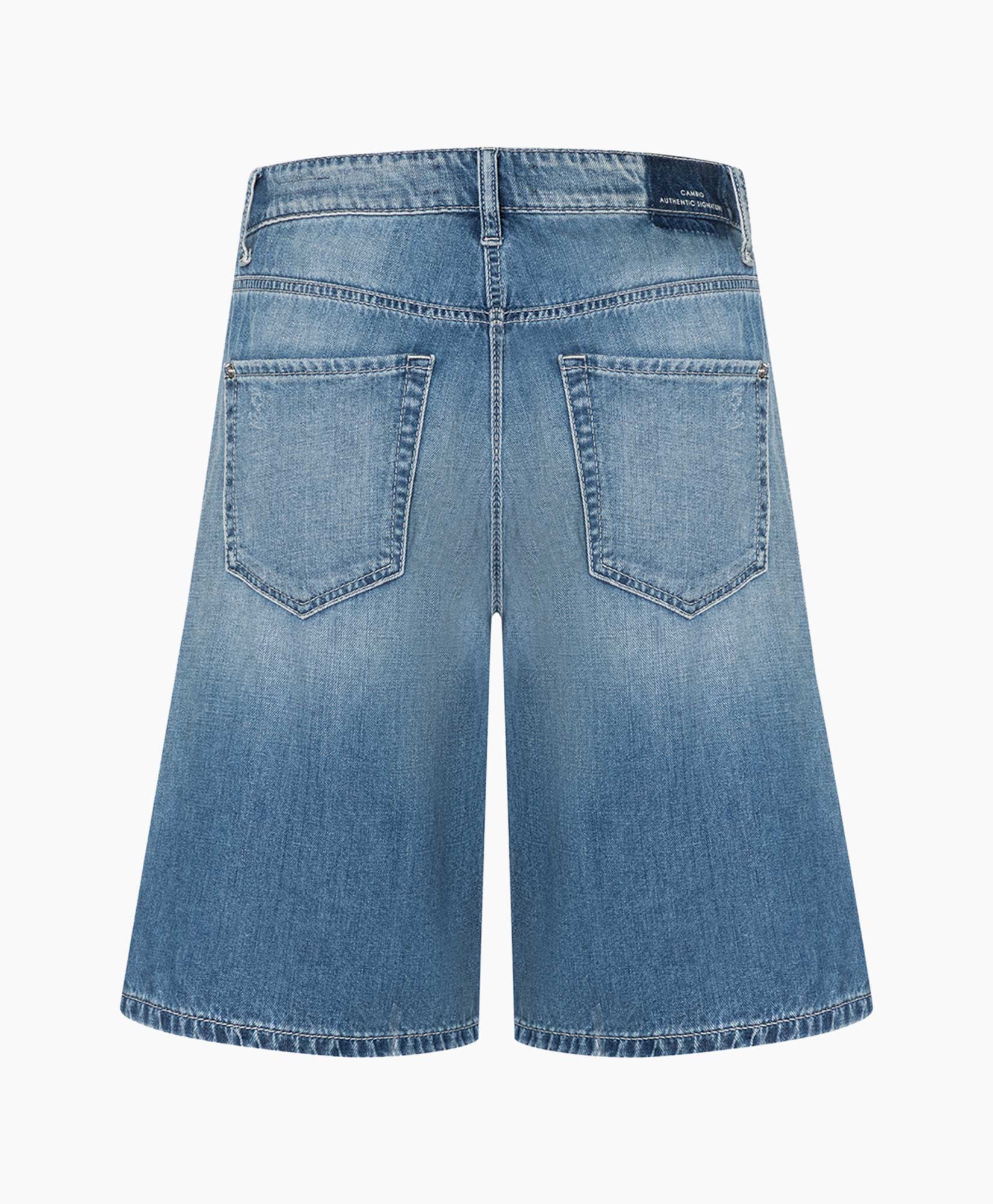 denim, shorts, blue, back pockets, mid-rise