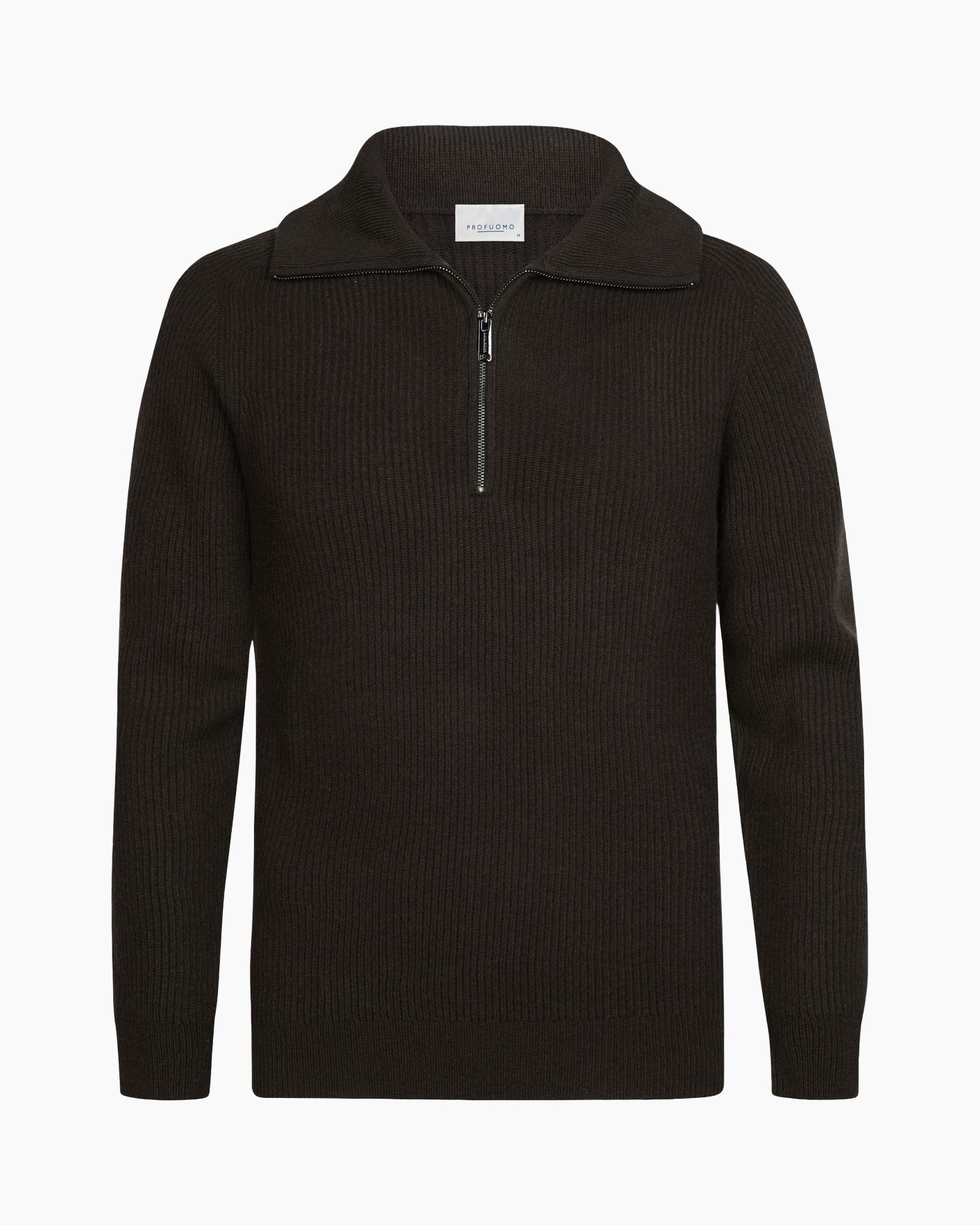 trui, tractiepullover, ritssluiting kraag, donkerbruin/zwart, ribbels textuur