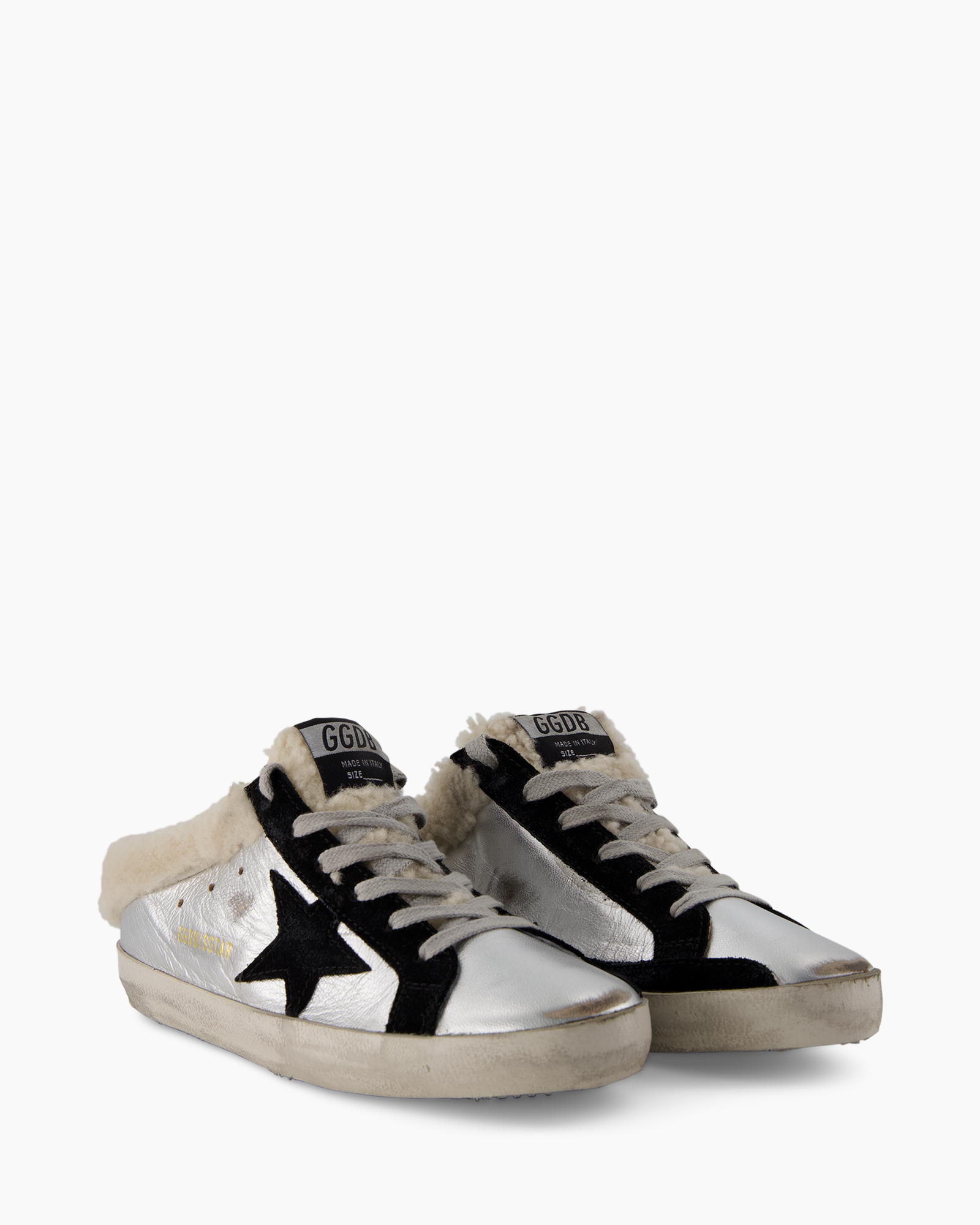 sneaker, metallic, zilver, vachtvoering, ster-logo