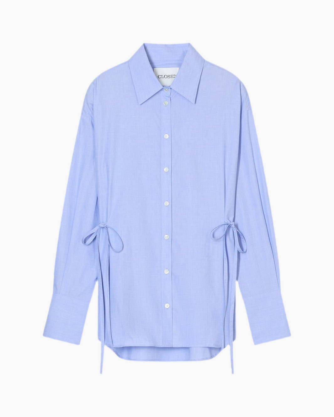 shirt, button-down, long-sleeve, drawstring, light blue