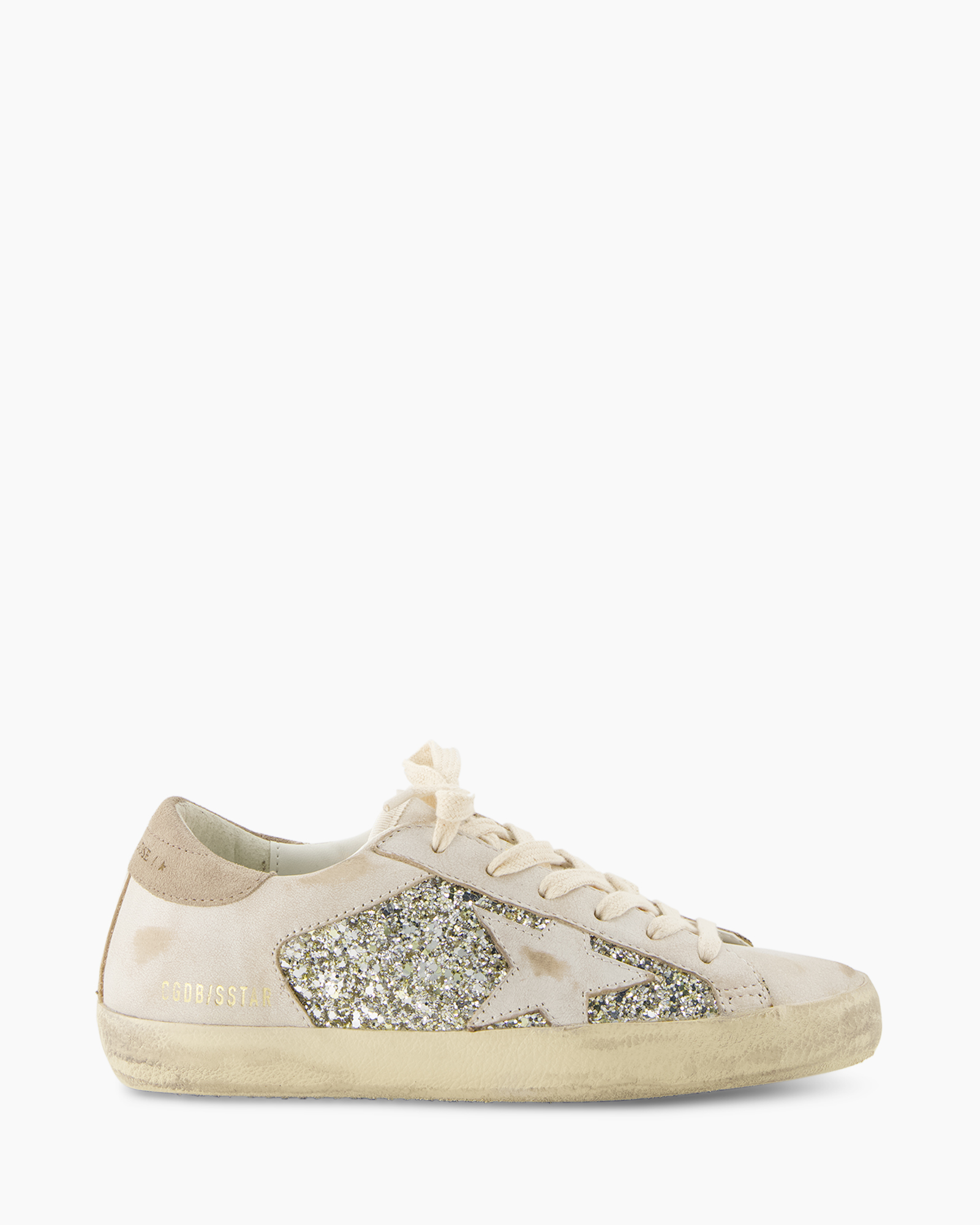 sneaker, glitter, beige, veters, laag-sneaker