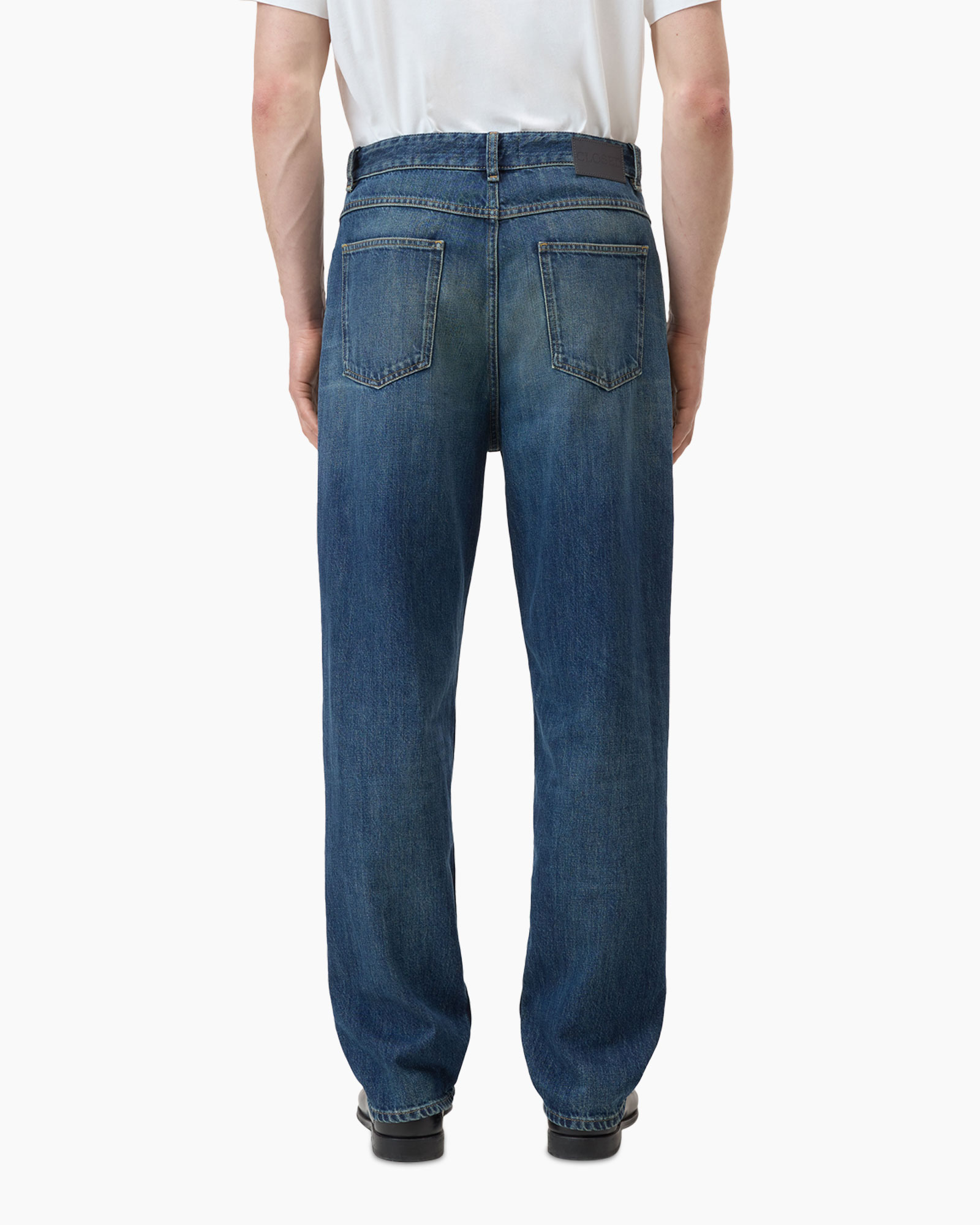 spijkerbroek, denim, terugzicht, zakken, blauw