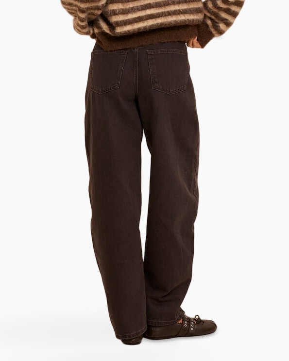 broek, wijd uitlopende broek, bruin, corduroy, lederen tas