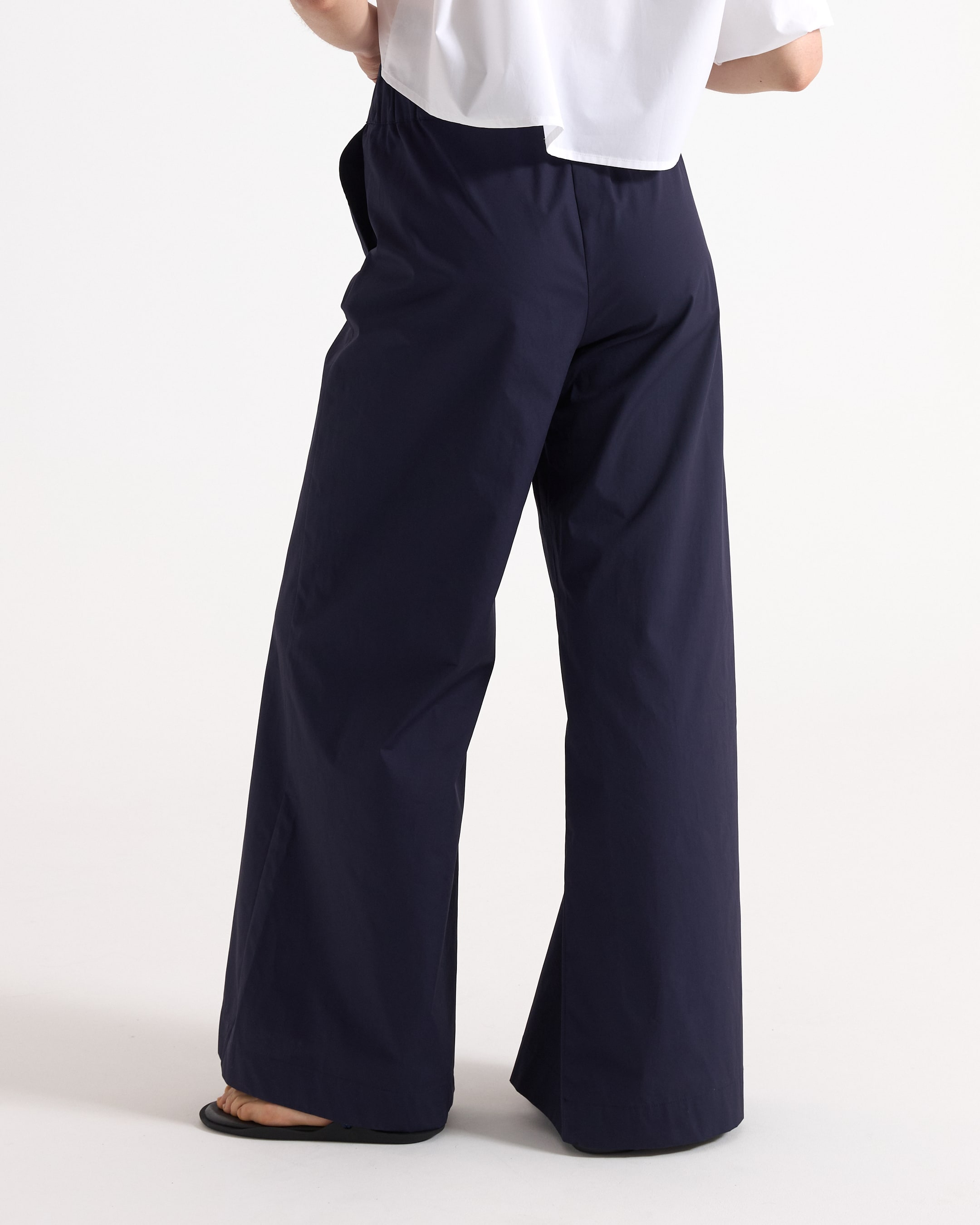 broek, wijdedempant, marineblauw, stof, casual