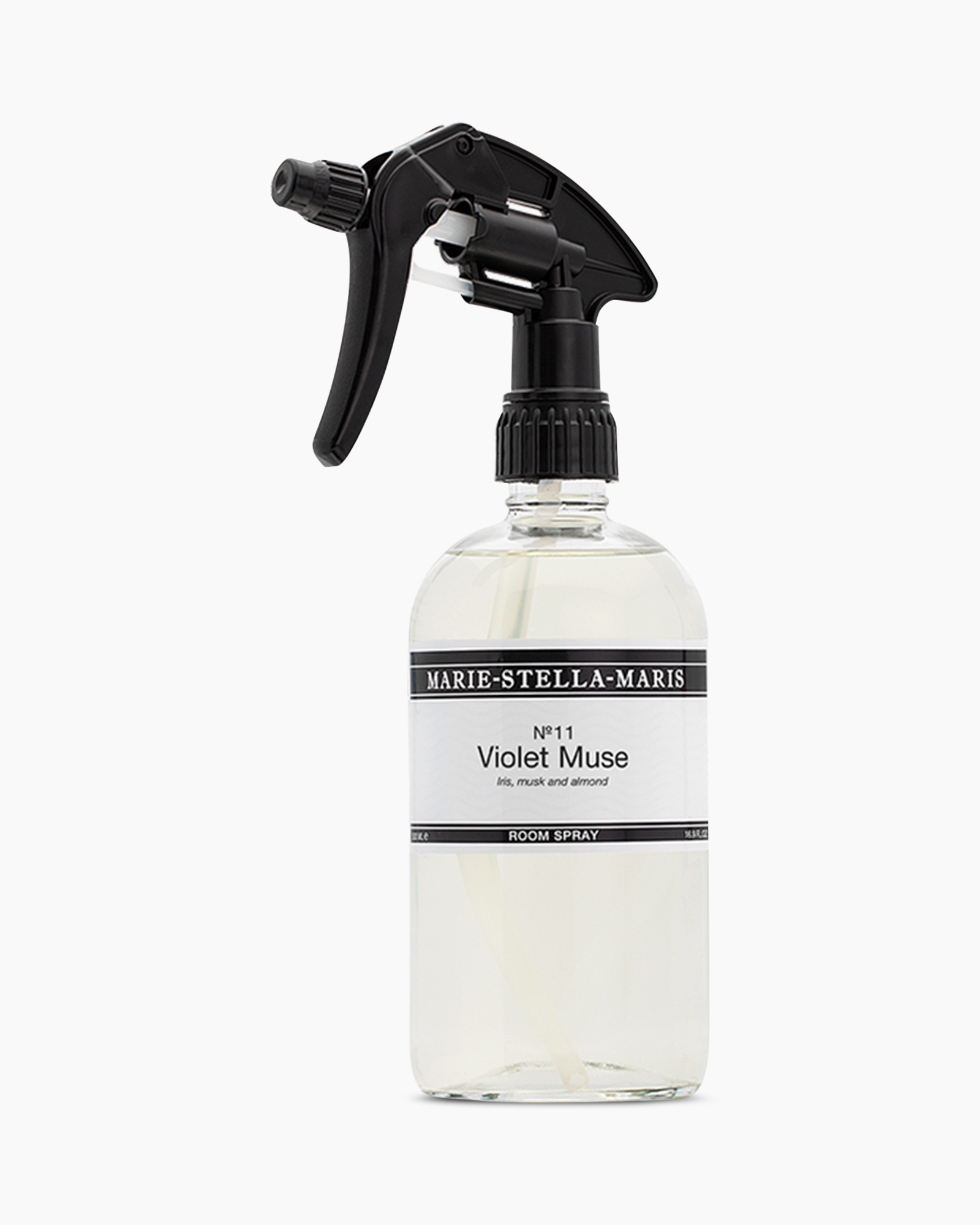 spray, kamerkamer spray, violet muse, glazen fles, zwarte kraag